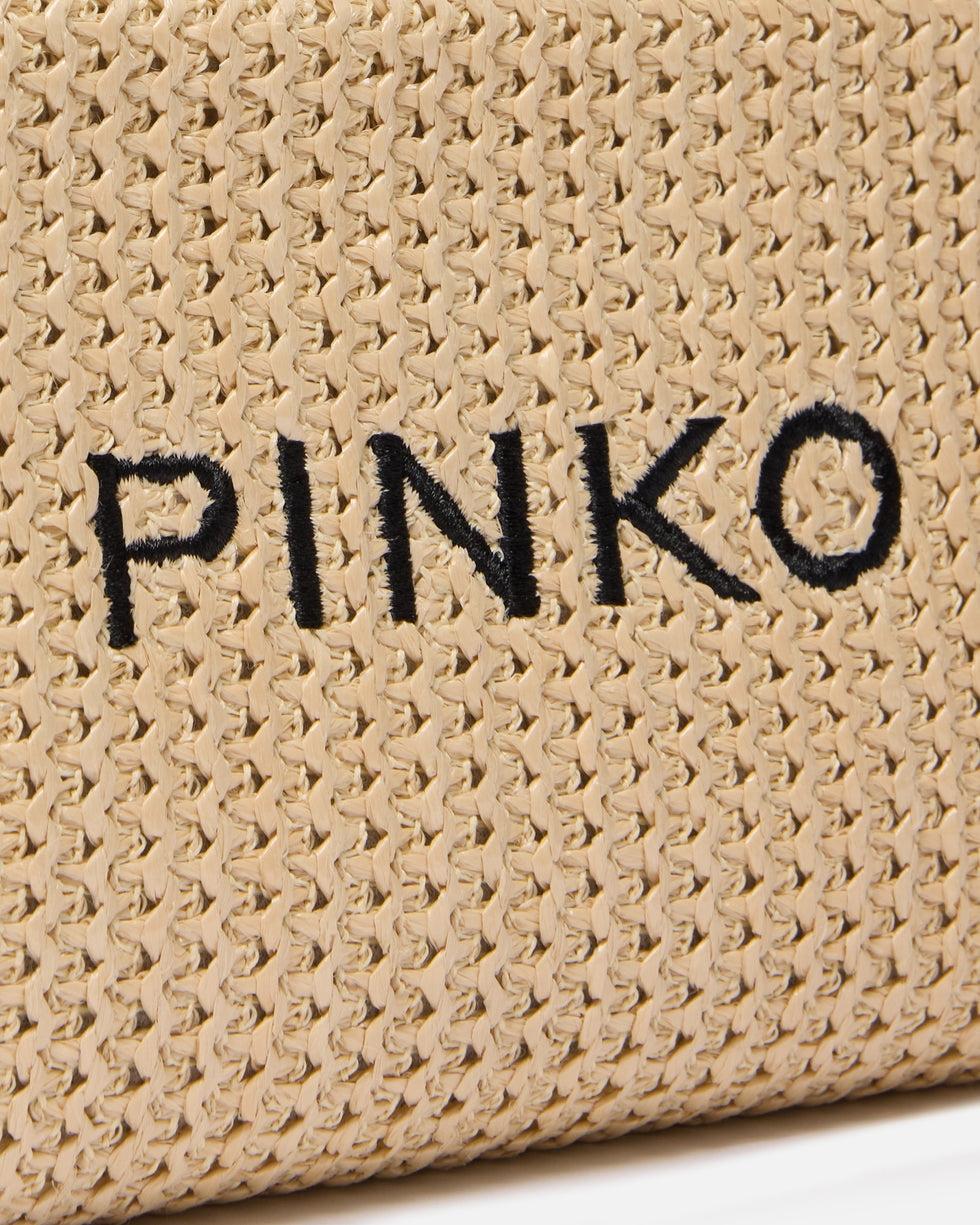 Trousse piccola in rafia con logo e manico<BR/> 106717A39Y HZ3Q PINKO