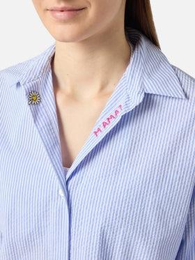 Camicia Cristal in seersucker a righe azzurre con ricami<BR/> CYS0001 00702L MC2 SAINT BARTH