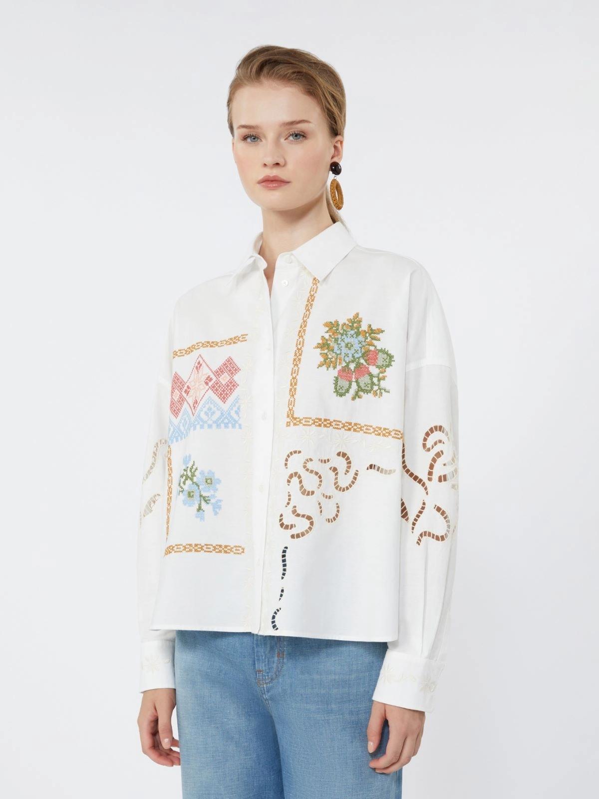 Camicia in cotone con pizzo e ricami - BIANCO<BR/> WKDFONTE 001 WEEKEND