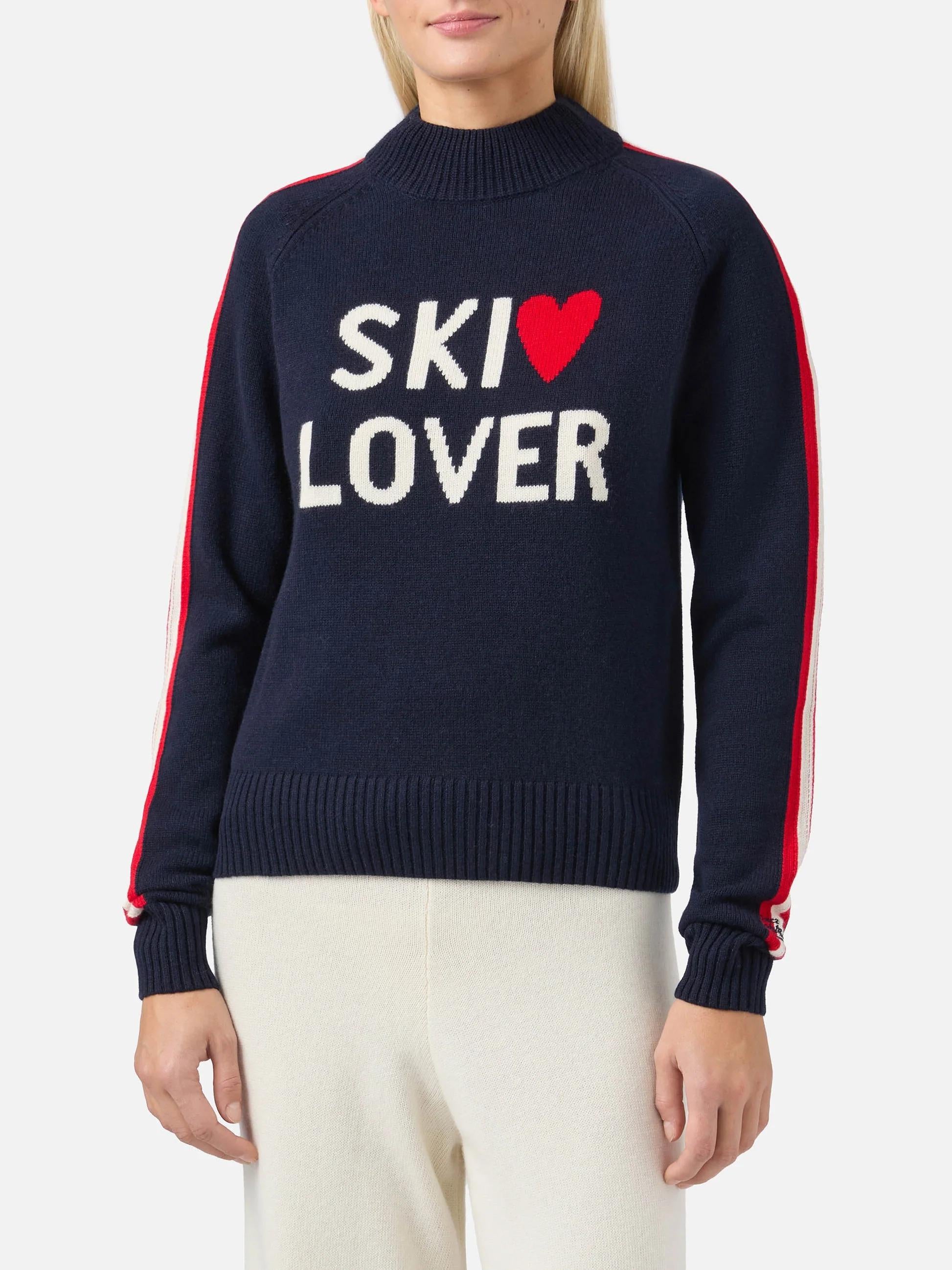 Lupetto Peak in misto cashmere blu con jacquard Ski Lover<BR/> PEA0001 00446I MC2 SAINT BARTH