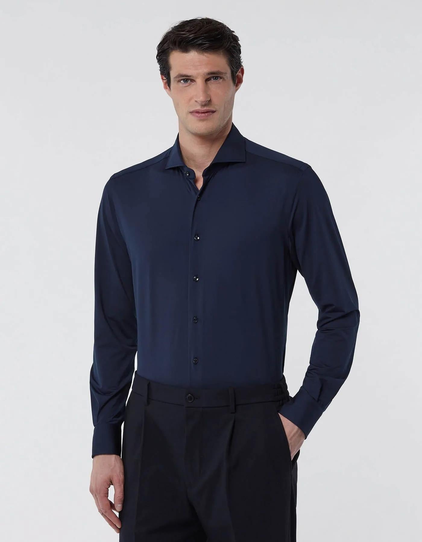 Camicia Collo francese Tinta Unita Oxford Blu navy<BR/> ACT53111460 003 XACUS