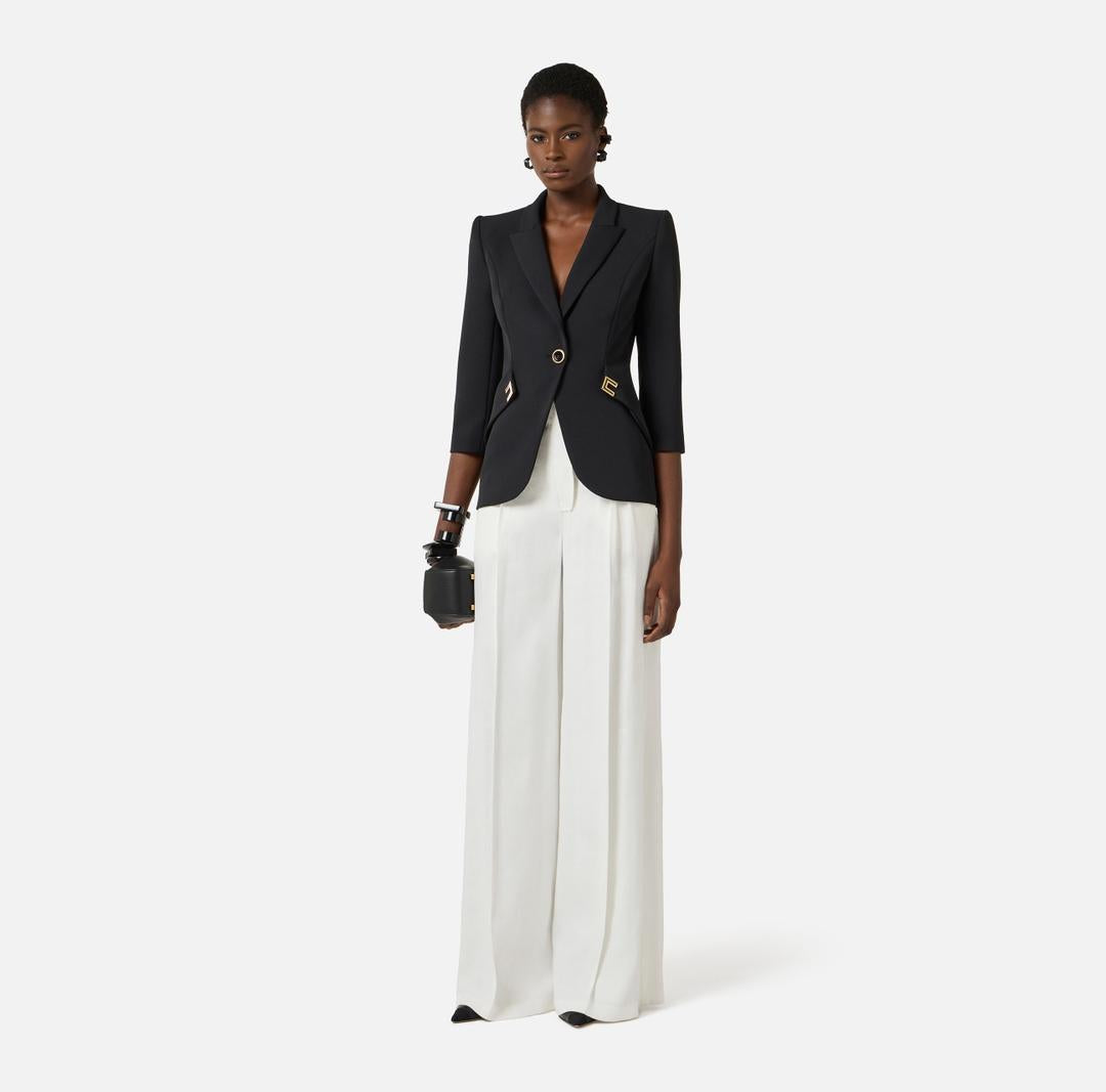 Giacca in doppio crêpe stretch con dettagli logo GI21561E2 110 ELISABETTA FRANCHI