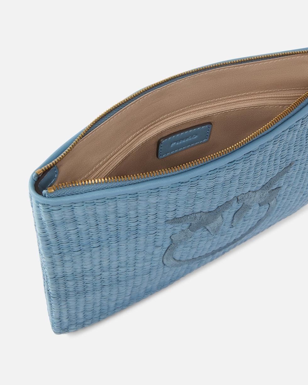 Pochette in rafia con logo Love Birds<BR/> 106763A39Y E5YQ PINKO