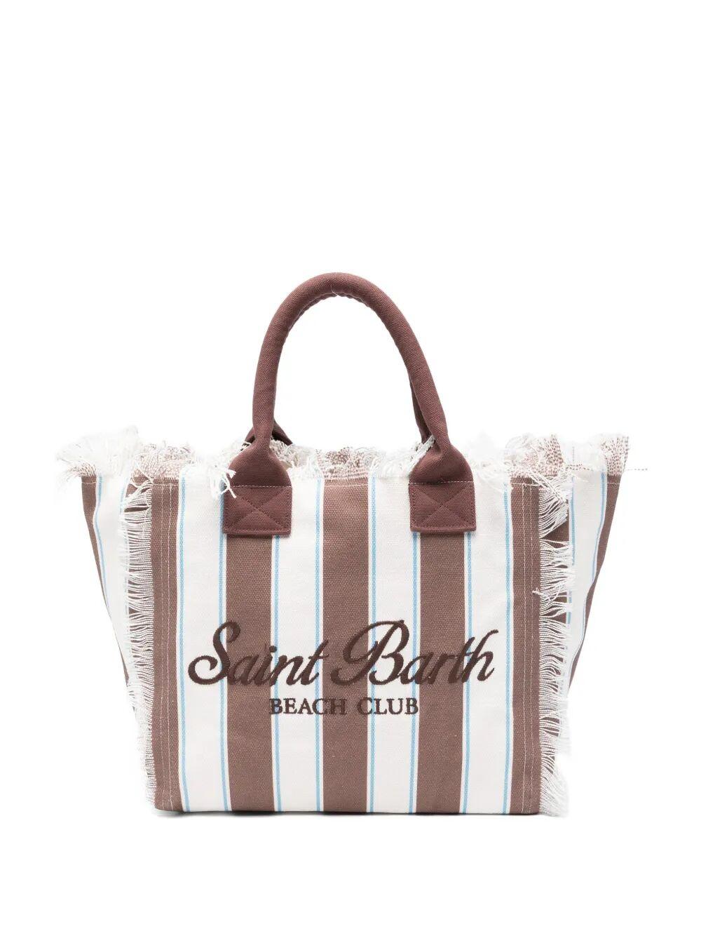 Borsa Vanity regular in canvas a righe verticali marroni VANI001 02597L MC2 SAINT BARTH