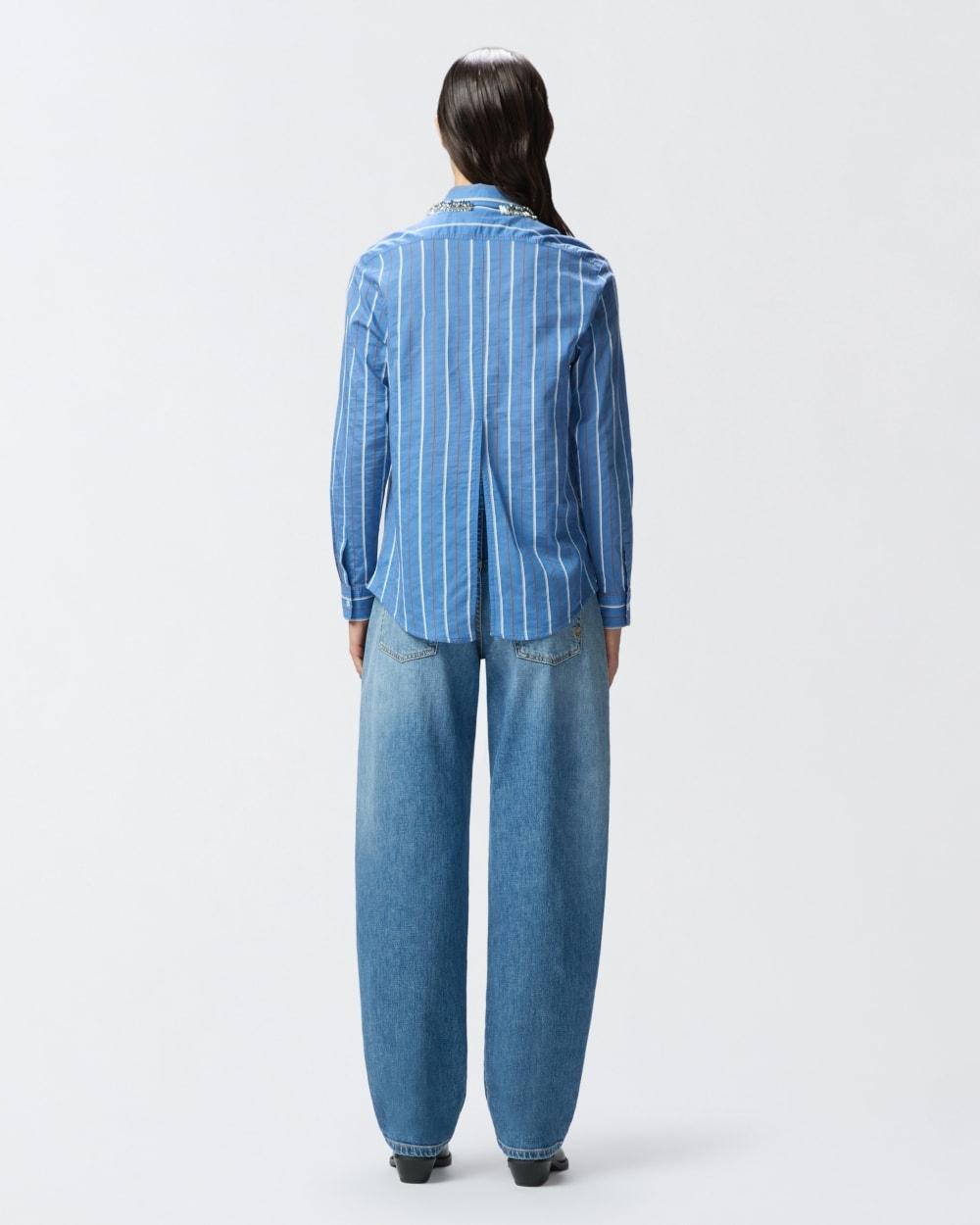 Camicia a righe con colletto ricamato con strass