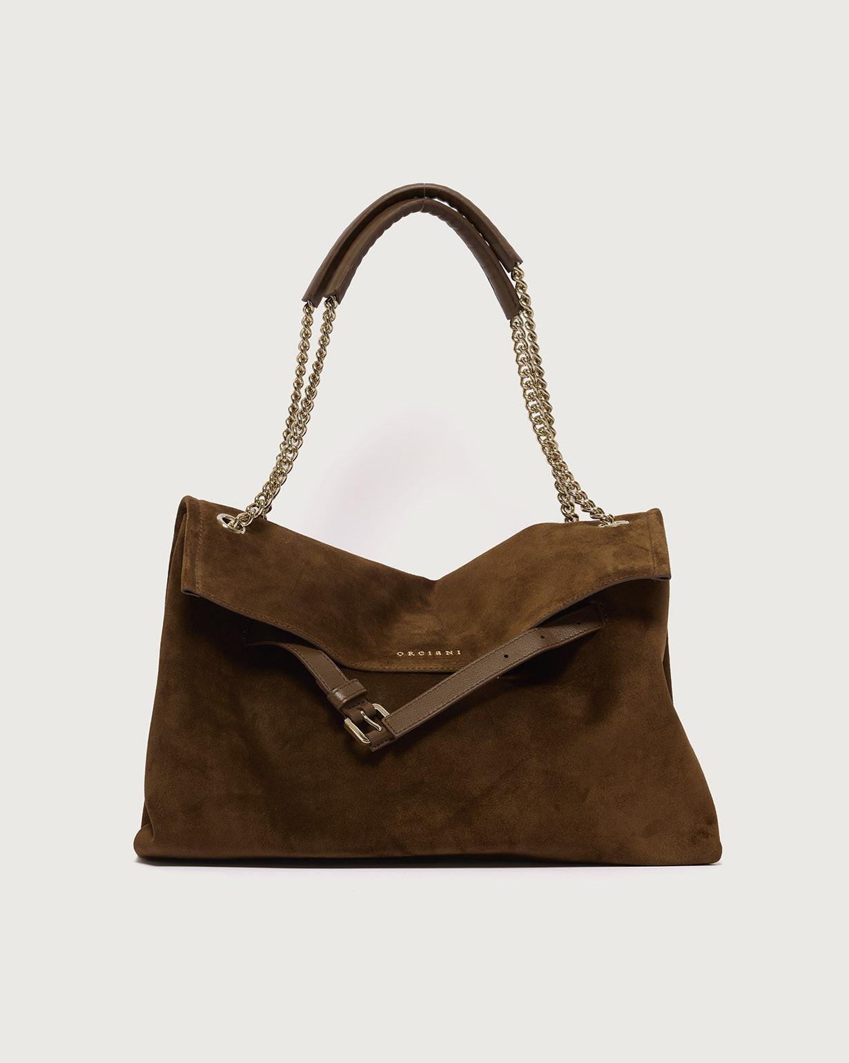 Borsa Venus Peach Midi a spalla in suede<BR/> B02212PEA COCOA ORCIANI