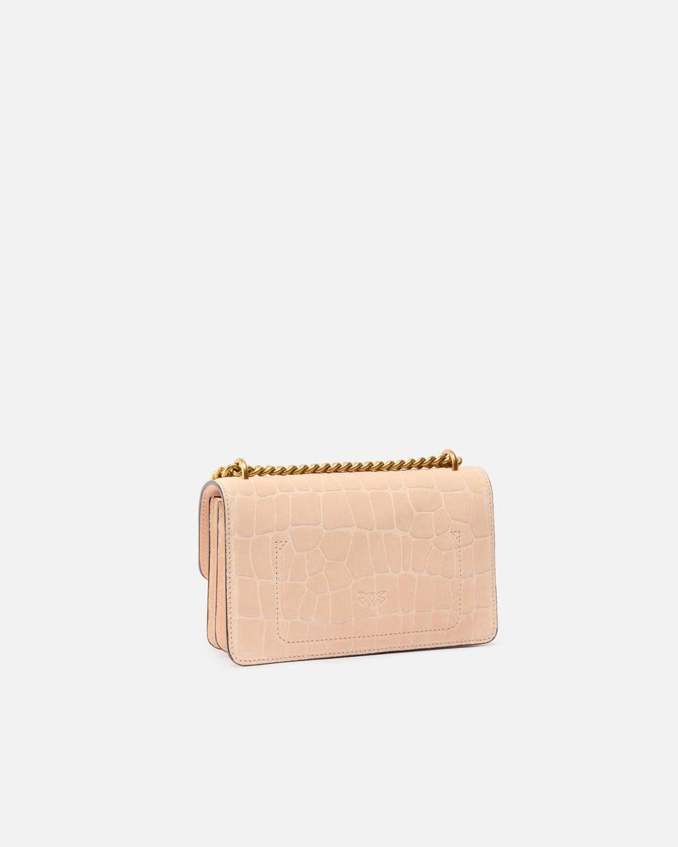 Borsa a tracolla piccola Mini Love Bag One in pelle stampa coccodrillo<BR/> 100074A2YW A28Q PINKO