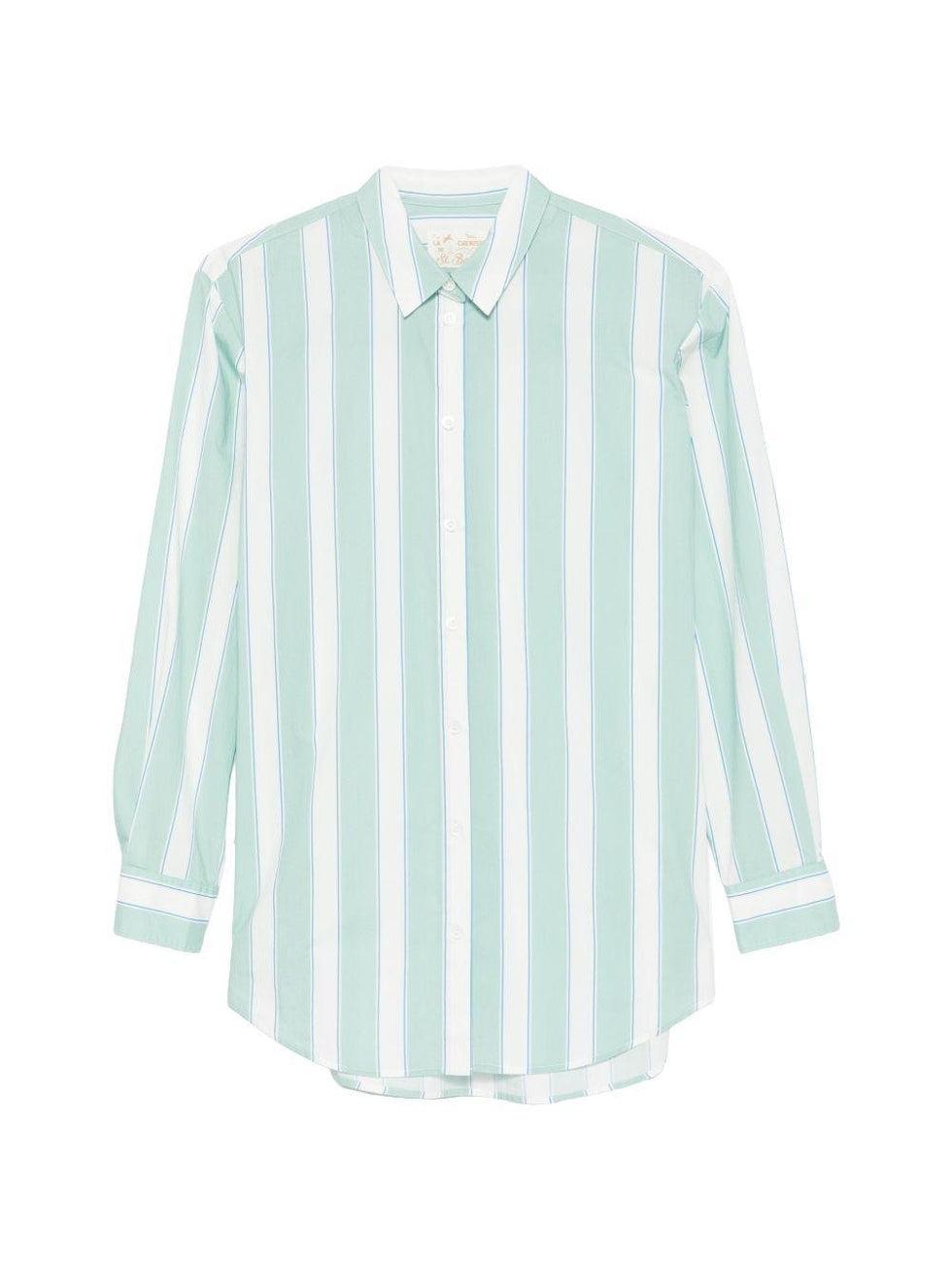 Camicia Brigitte in cotone a righe verdi con ricamo Sport Club BRIG001 00521L MC2 SAINT BARTH