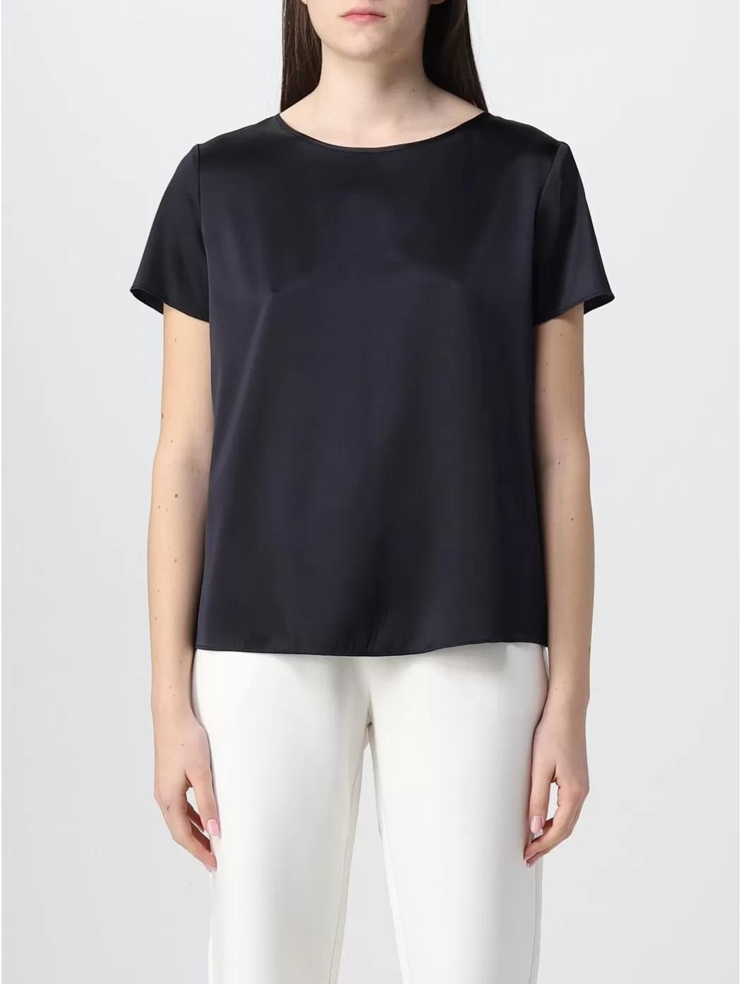 Blusa girocollo a maniche corte in raso di seta 8N2K152NXXZ 999 ARMANI