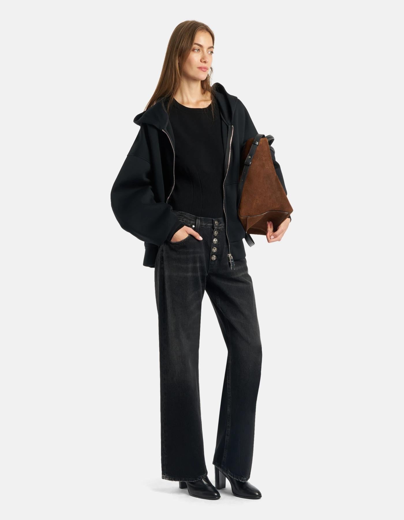 Jeans Jacklyn wide leg in denim fisso responsabile<BR/> DP427BDFE305LM9 999 DONDUP