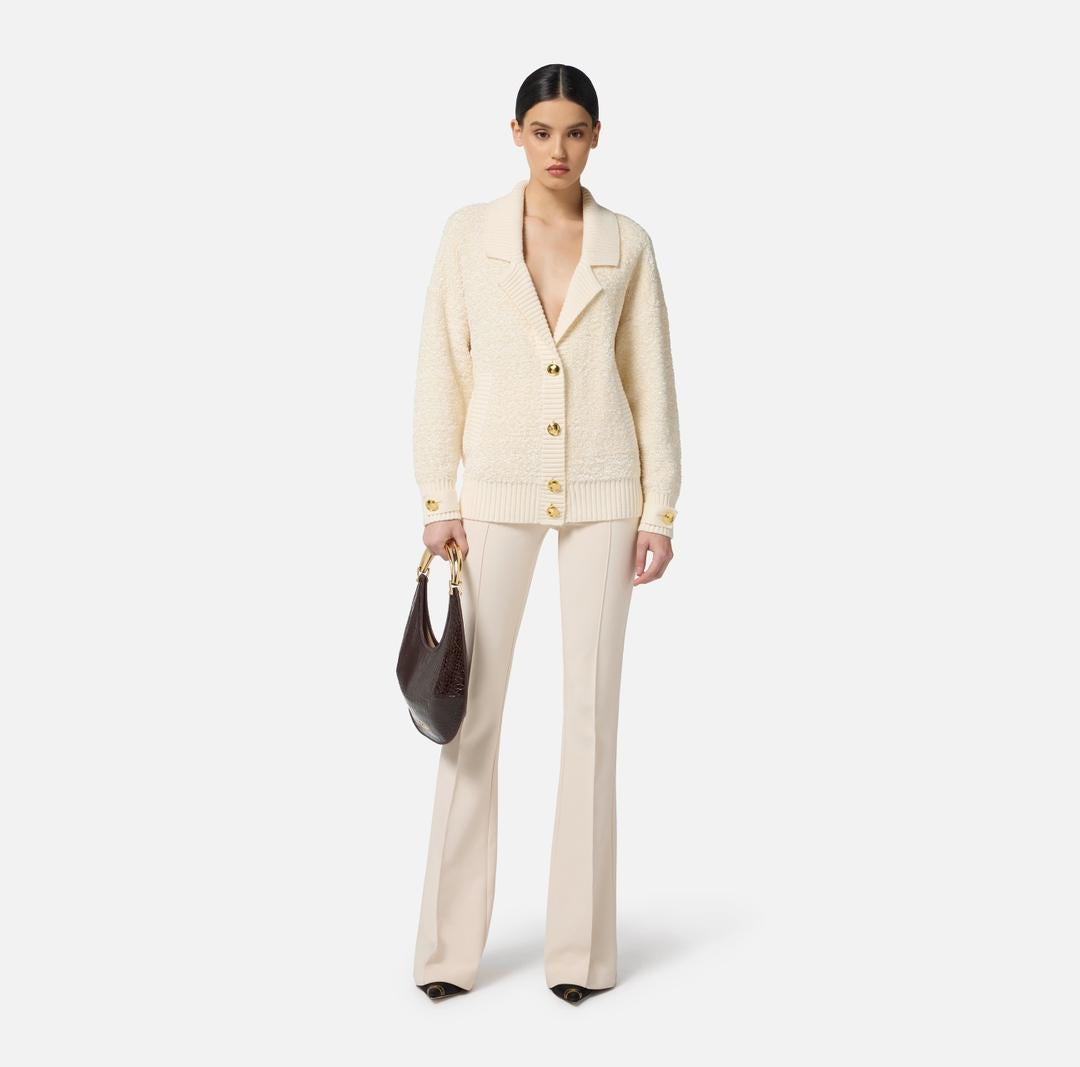 Cardigan in ciniglia bouclé con bottoni gioiello MK44S57E2 DZ9 ELISABETTA FRANCHI