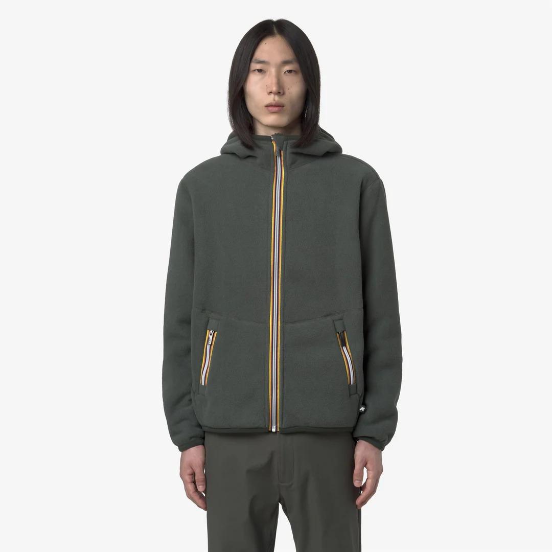 JACK SHERPA POLAR REVERSIBLE<BR/>GREEN BLACKISH COMBO<BR/>Giacca reversibile in pile polare Sherpa verde-nero K3132NW B2N K-WAY