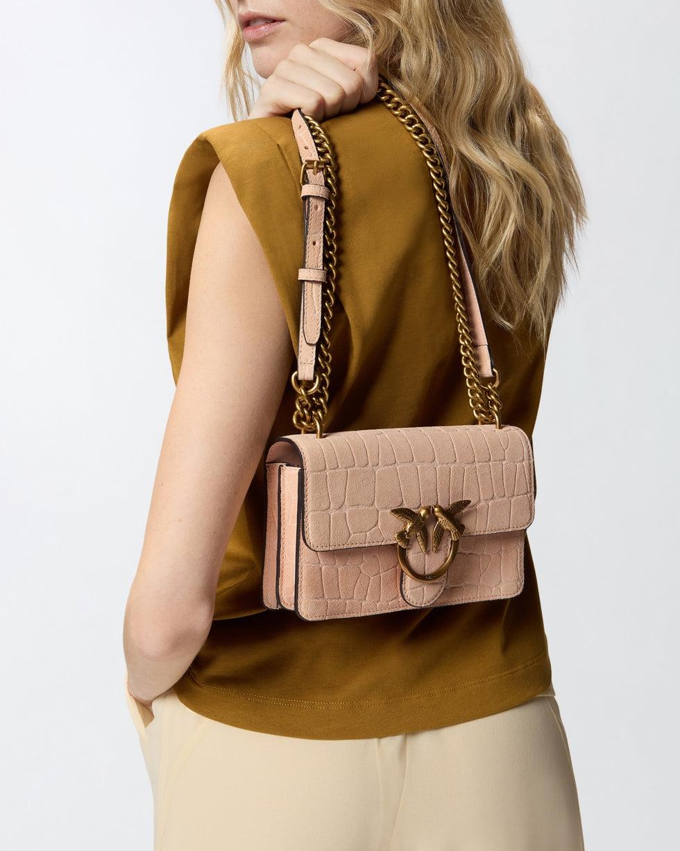 Borsa a tracolla piccola Mini Love Bag One in pelle stampa coccodrillo<BR/> 100074A2YW A28Q PINKO