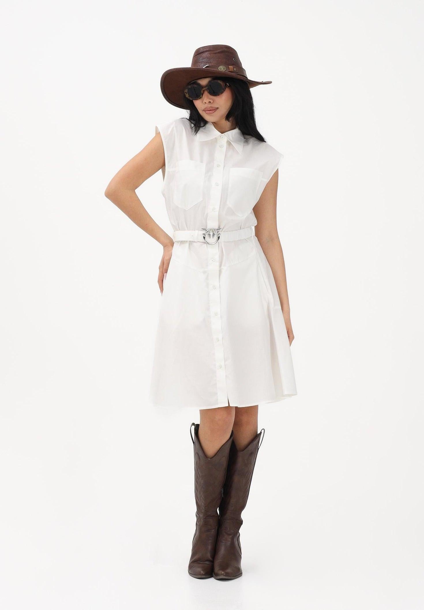 PINKO Abito chemisier bianco da donna con cintura<BR/> 103111A2LD Z05 PINKO