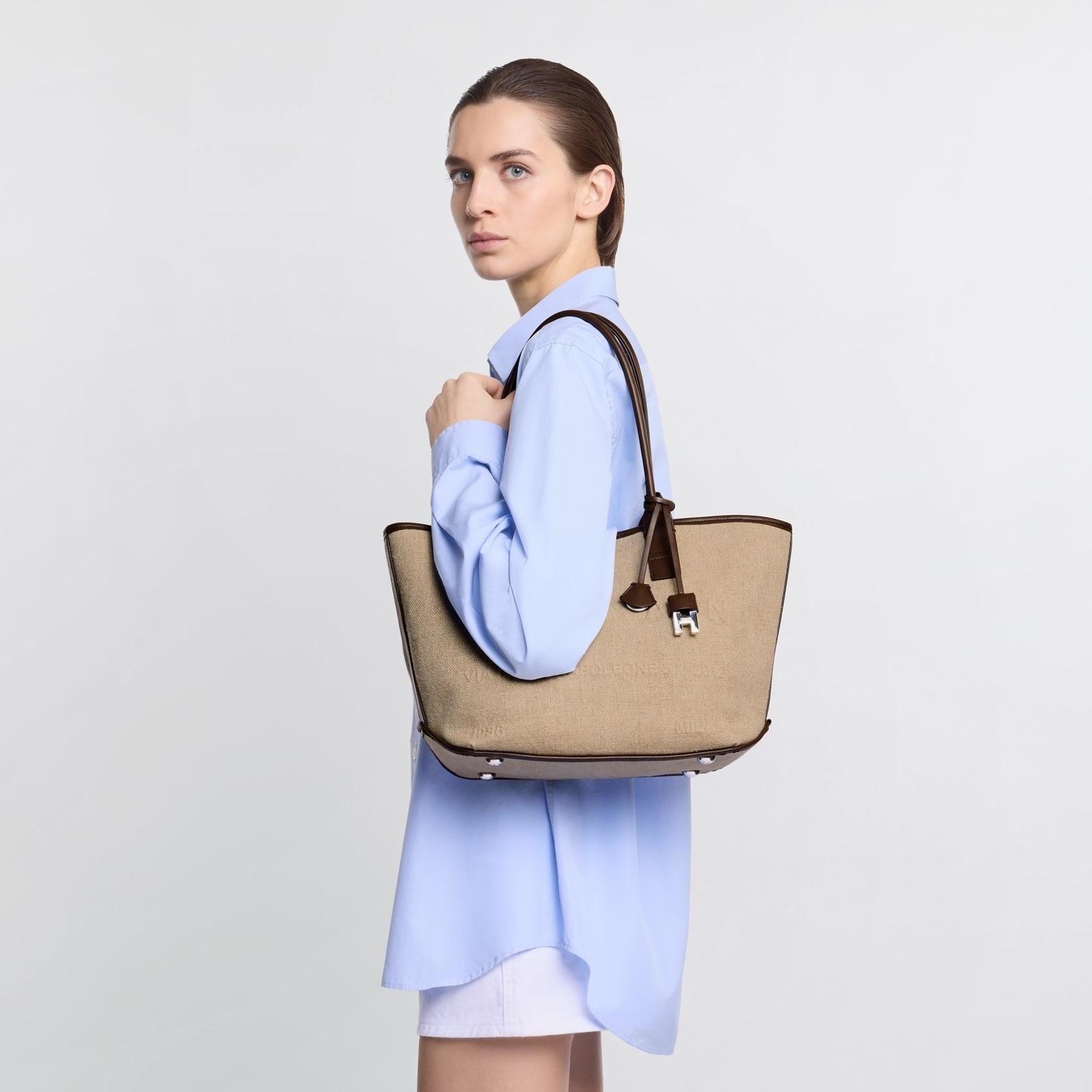 Borsa Shopping Hogan Address Piccola<BR/>Marrone Avorio KBW01TA2200UW8 7E03 HOGAN