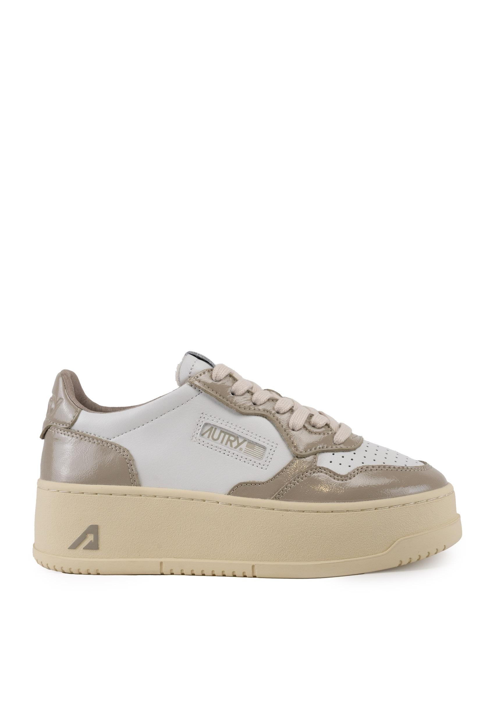 Sneakers Medalist Platform in pelle e vernice Bianco/Tortora PTLW RT05 AUTRY ACTION SHOES