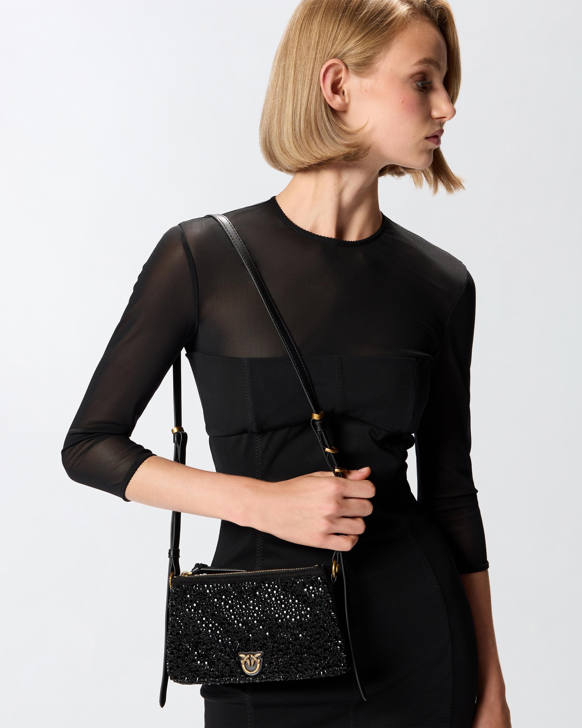 double mini<BR/>Borsa a spalla piccola Mini Double Bag full strass<BR/><BR/> 105359A2WF Z99Q PINKO