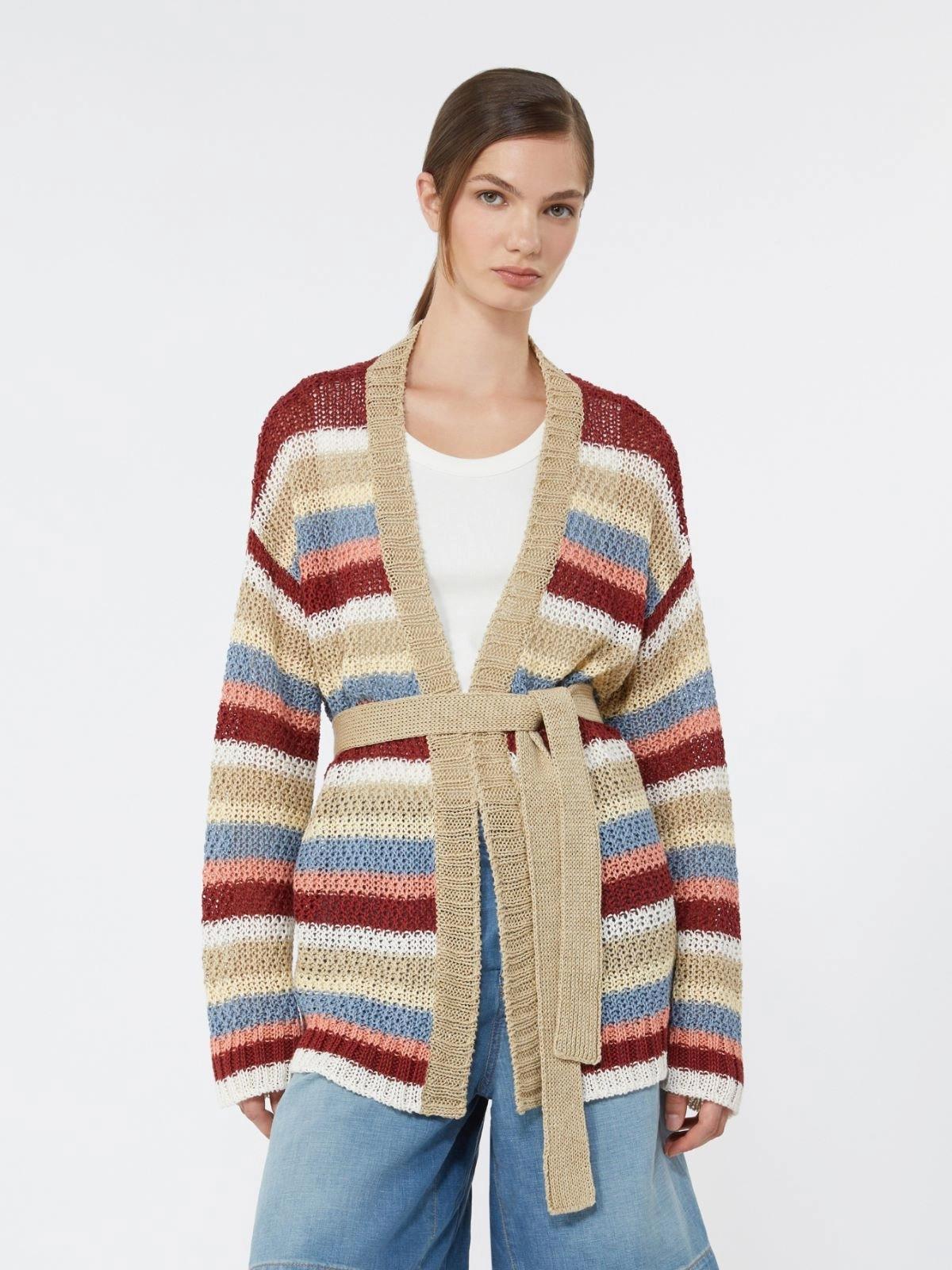 Cardigan in filato di lino con cintura - CILIEGIA<BR/> WKDBONITO 020 WEEKEND