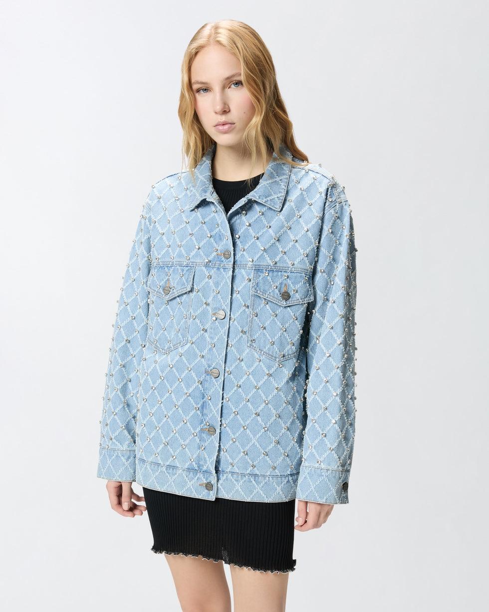 Giubbino in denim con disegno rombi e strass<BR/> 106246A32N PJE PINKO