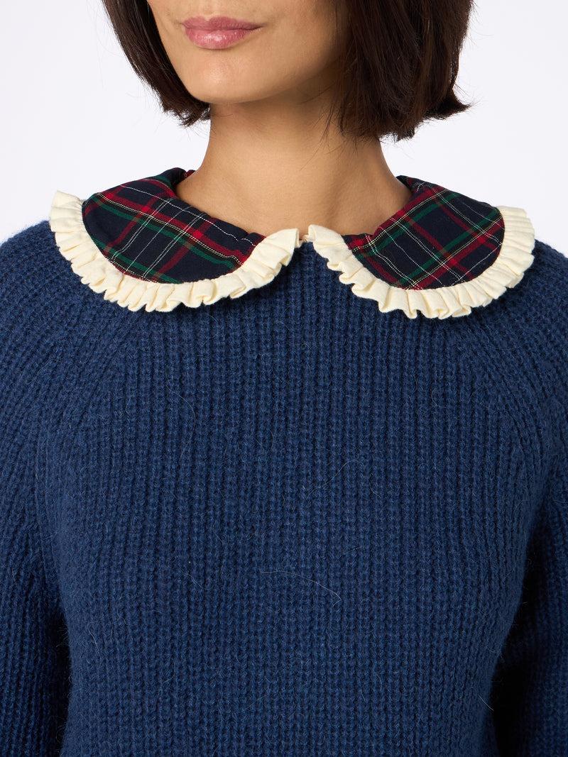 Maglione donna misto lana con bavero