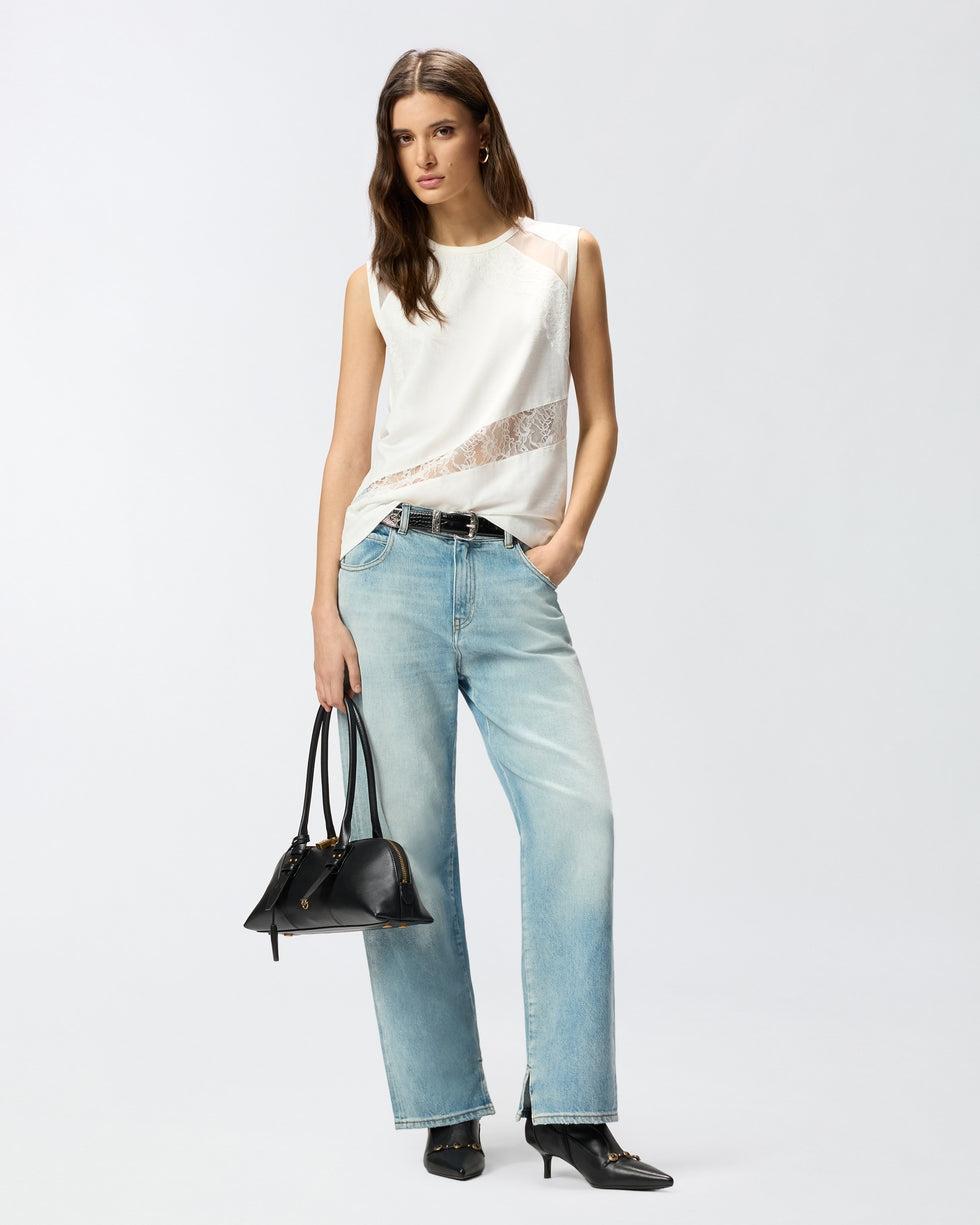 Top smanicato con dettagli in pizzo<BR/> 106291A335 Z05 PINKO