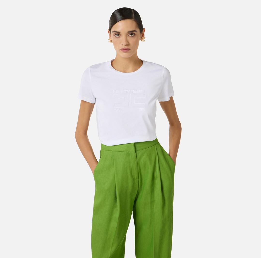 T-shirt in jersey con logo ricamato MA71G61E2 270 ELISABETTA FRANCHI