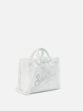 Borsa Vanity mini in canvas bianca con logo in strass<BR/> VAMI001 02571L MC2 SAINT BARTH