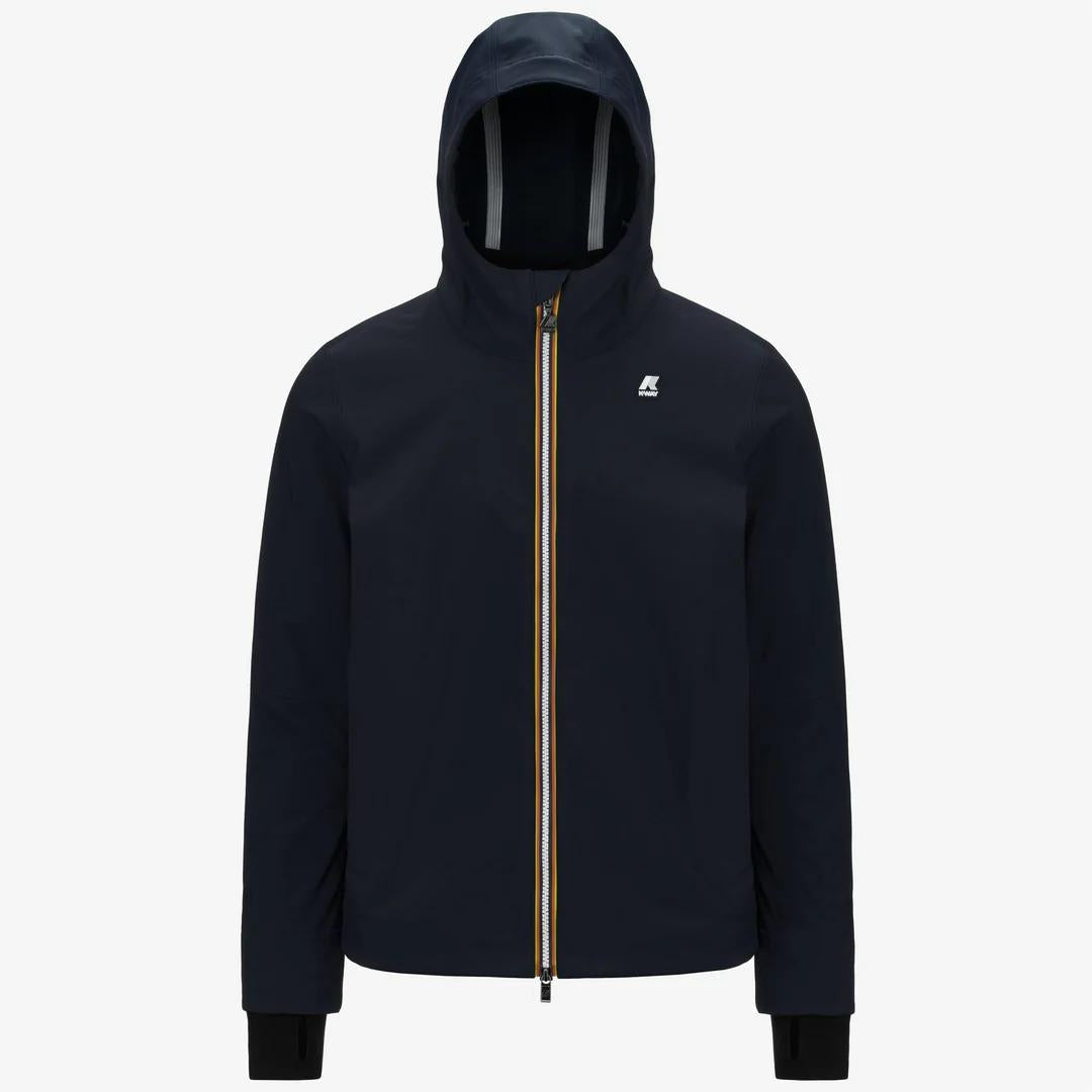 JOACHIM BONDED<BR/>BLUE DEPTH-BLUE DEPTH<BR/>Giacca corta slim-fit casual da uomo blu con cappuccio K3135KW A2B K-WAY