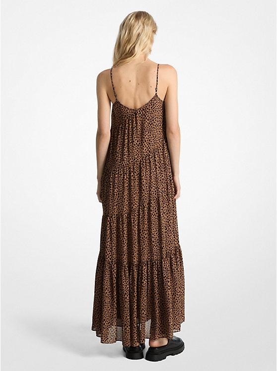 Maxi abito a balze in georgette con stampa maculata