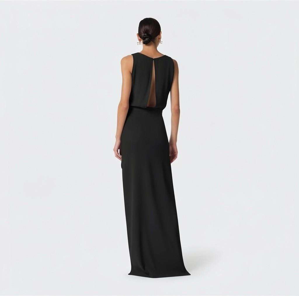 Abito in georgette di viscosa e crêpe con coda AB91561E2 110 ELISABETTA FRANCHI