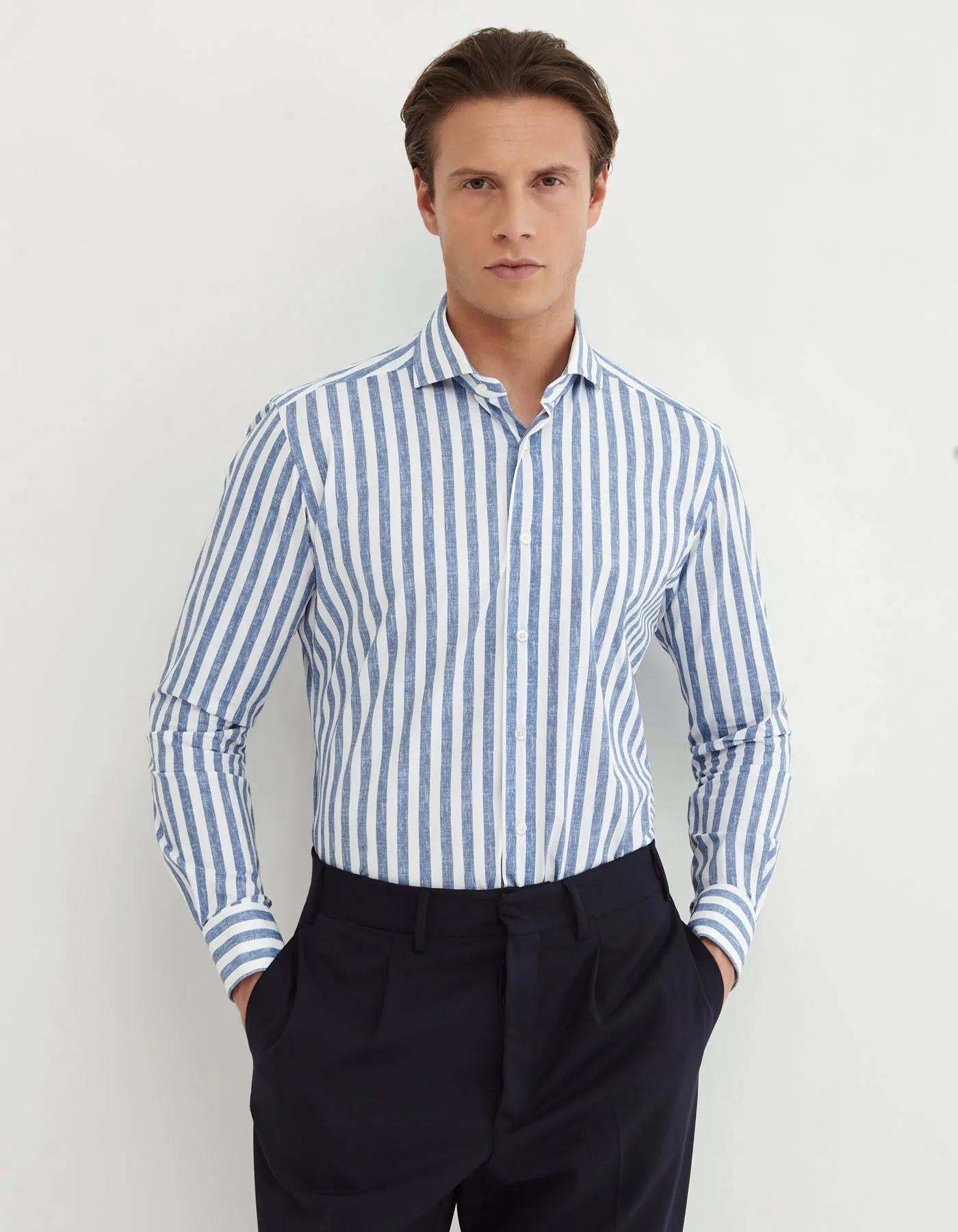 Camicia Collo francese Fantasia Armaturato Blu