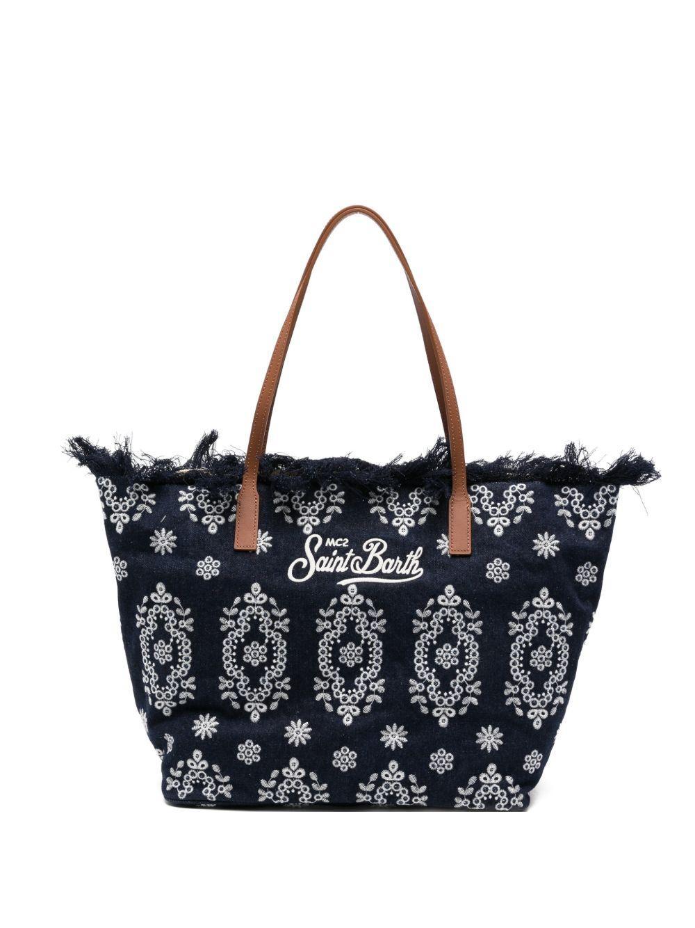 Borsa da spiaggia con ricami e frange<BR/> CBF0001 01773L MC2 SAINT BARTH
