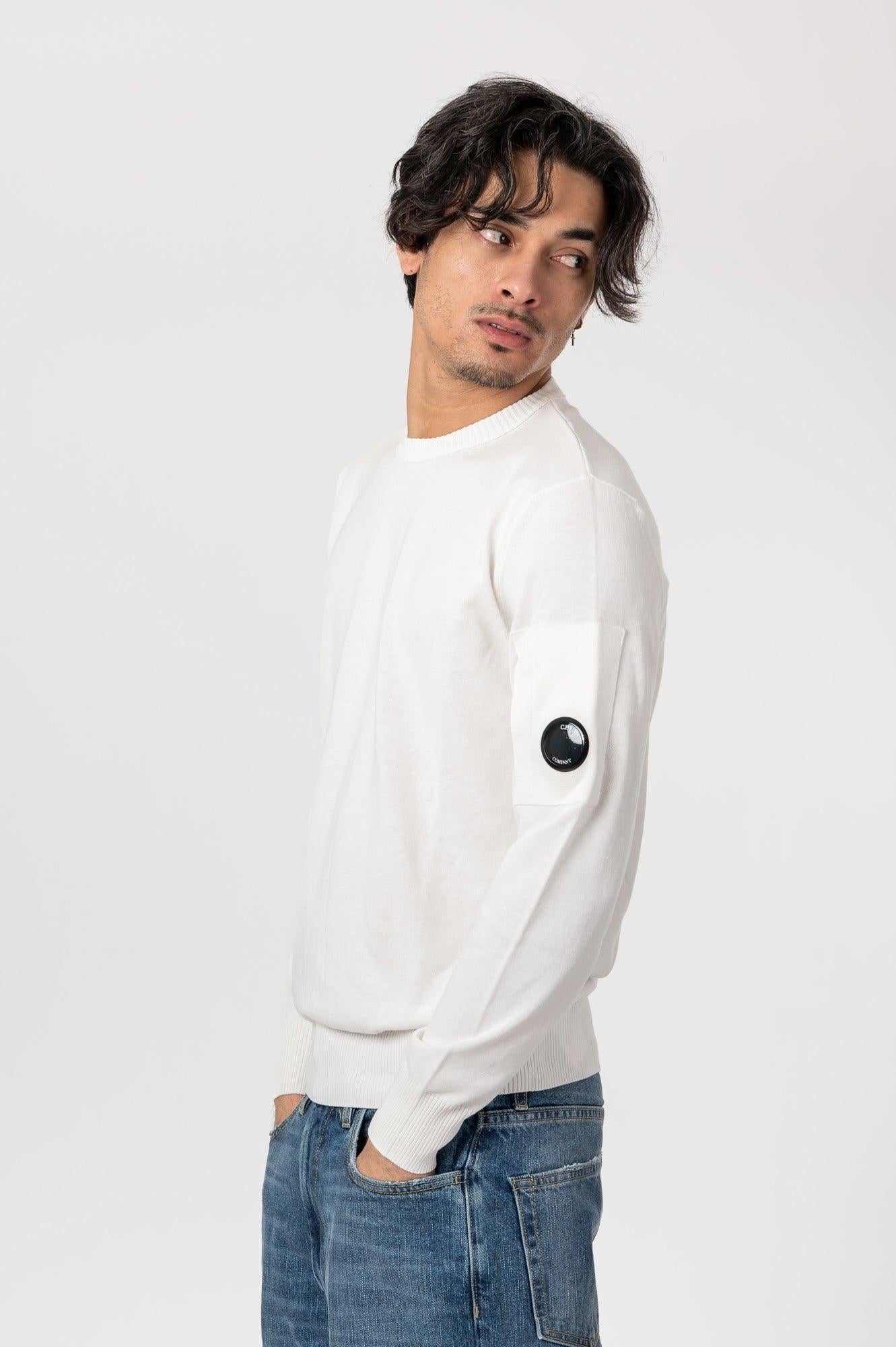 Maglia uomo in crepe di cotone girocollo con lenti