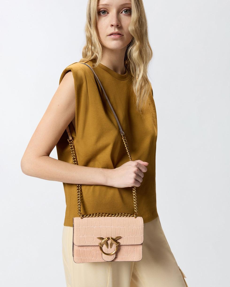 Borsa a tracolla piccola Mini Love Bag One in pelle stampa coccodrillo<BR/> 100074A2YW A28Q PINKO