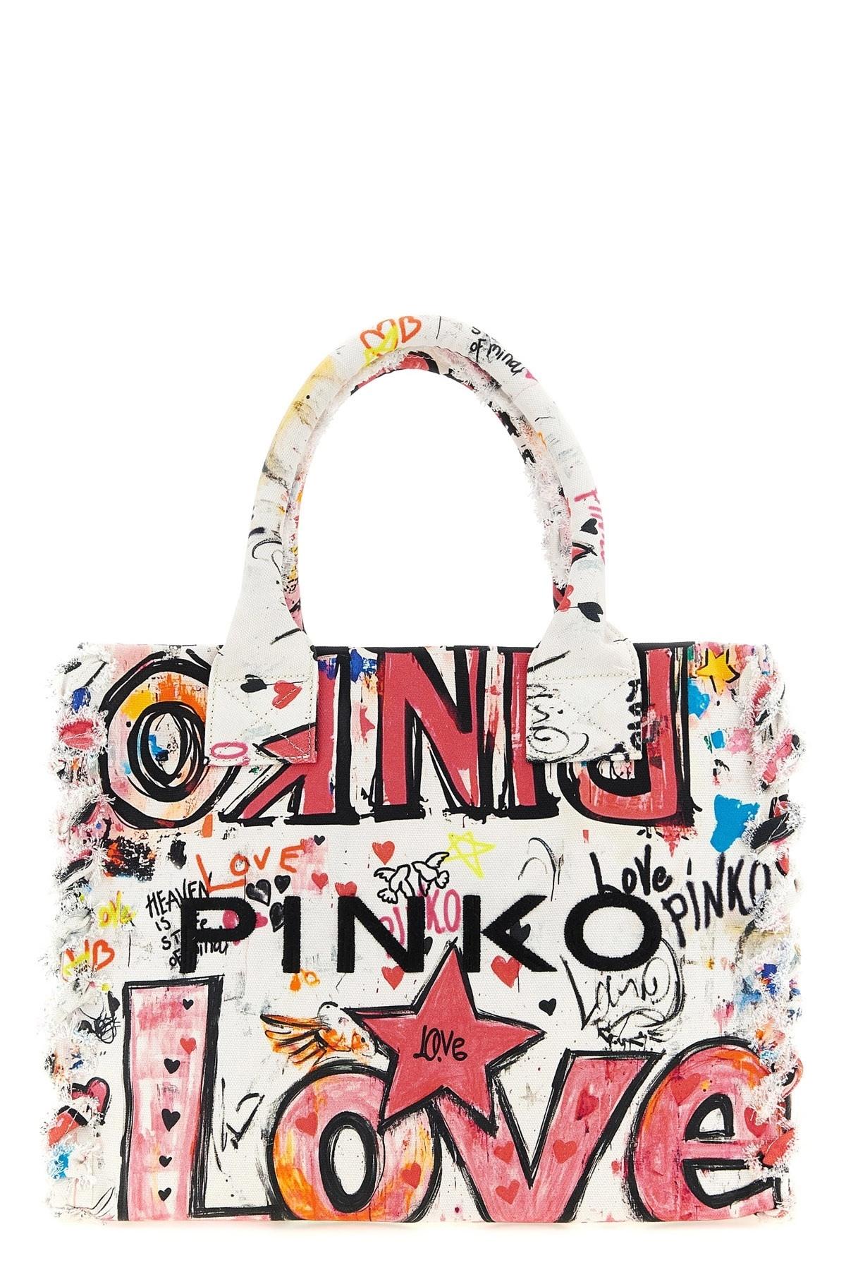 Borsa shopper media Beach in canvas con logo e dettagli sfrangiati<BR/> 106673A3B6 ZW0Q PINKO