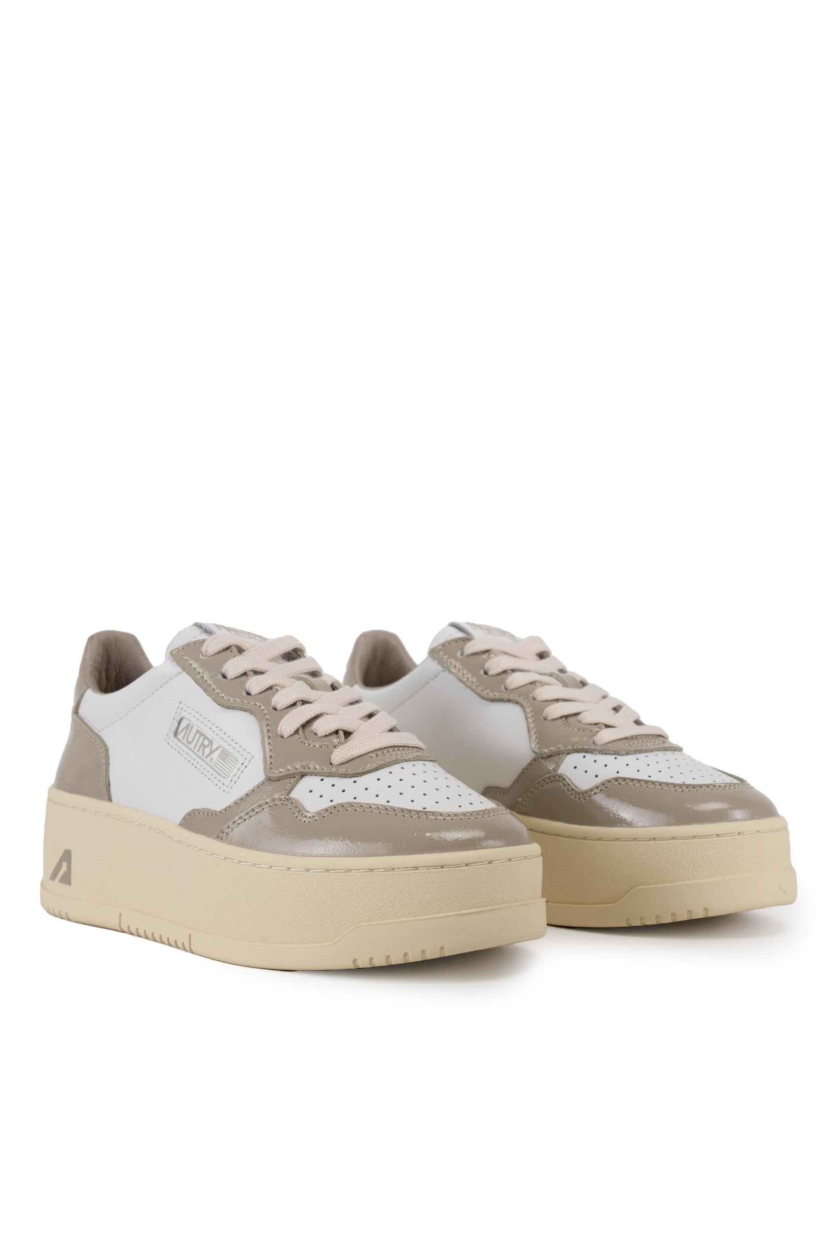 Sneakers Medalist Platform in pelle e vernice Bianco/Tortora PTLW RT05 AUTRY ACTION SHOES