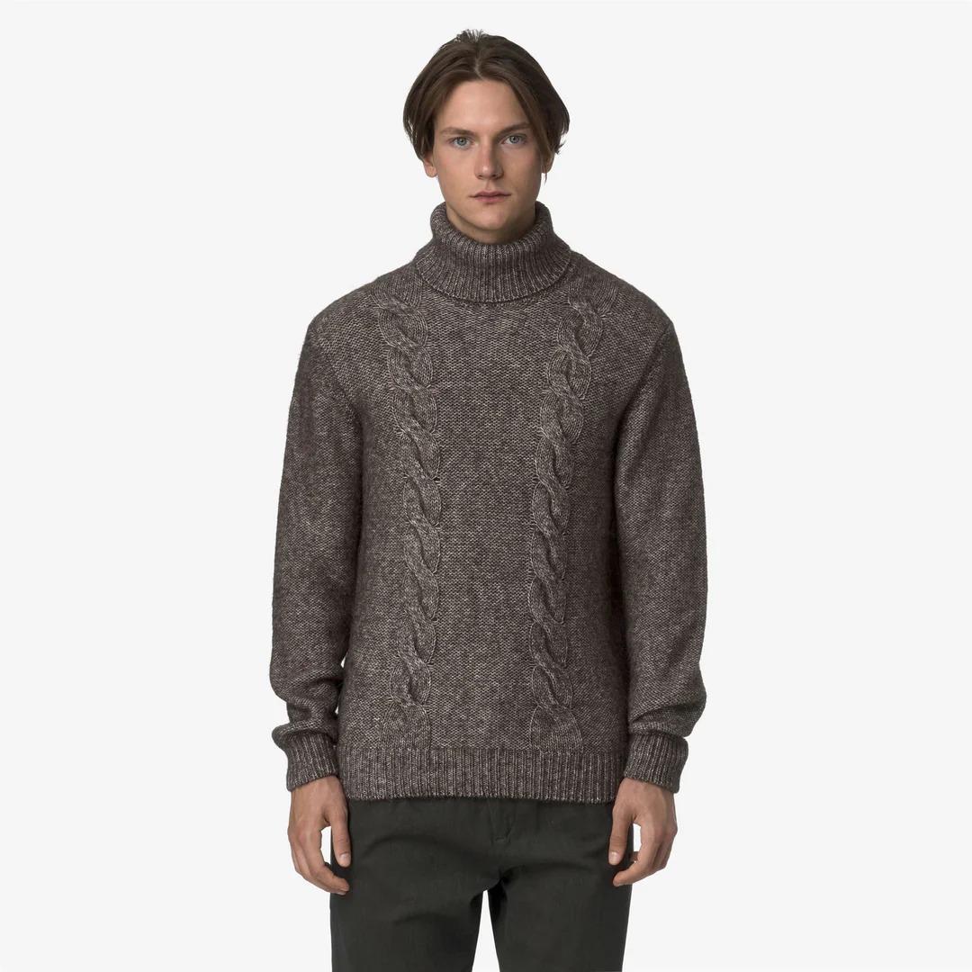 CIRAL<BR/>BLACK OLIVE-OFF WHITE<BR/>Maglione da uomo in maglia a trecce color oliva nero con misto cotone e alpaca K4138LW KBH K-WAY