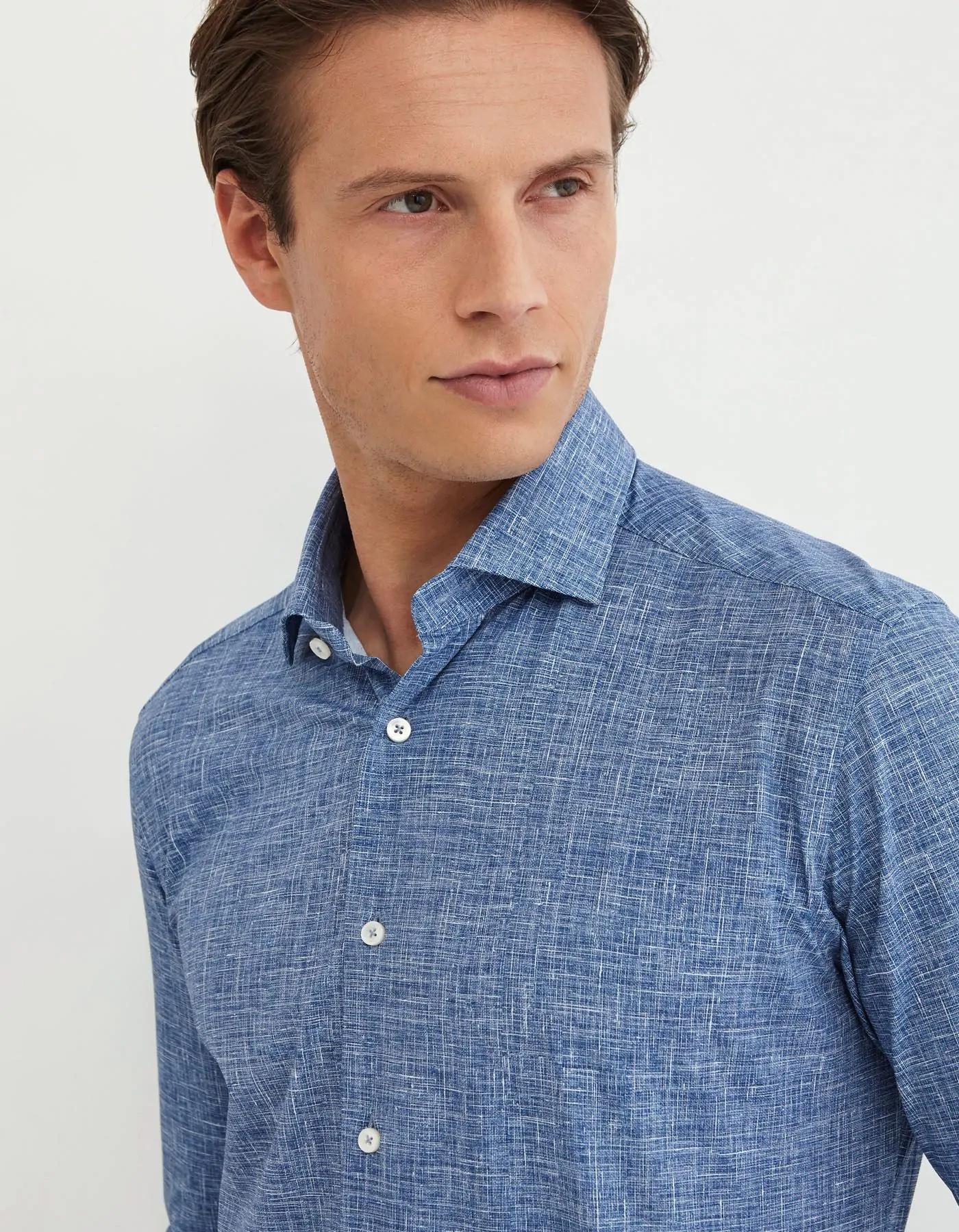Camicia Collo francese piccolo Fantasia Armaturato Blu