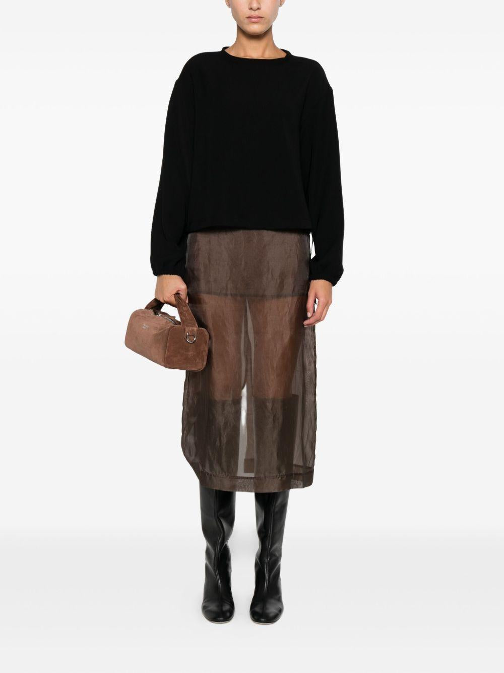 Blusa nera in jersey con placchetta logo e coulisse in gros grain BL000031D12755 9300 HERNO