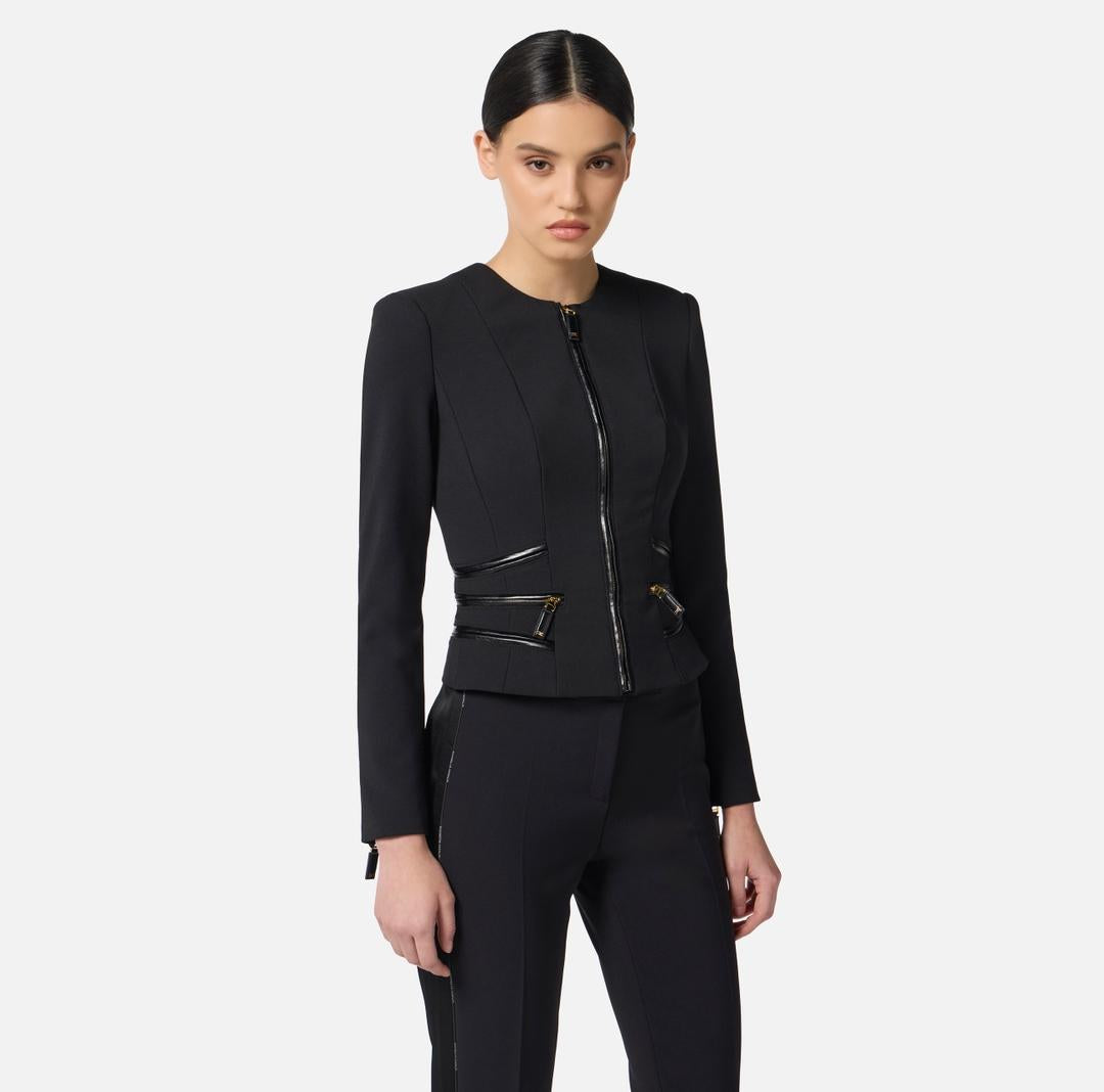 Giacca in doppio crêpe con dettagli zip GI17356E2 110 ELISABETTA FRANCHI