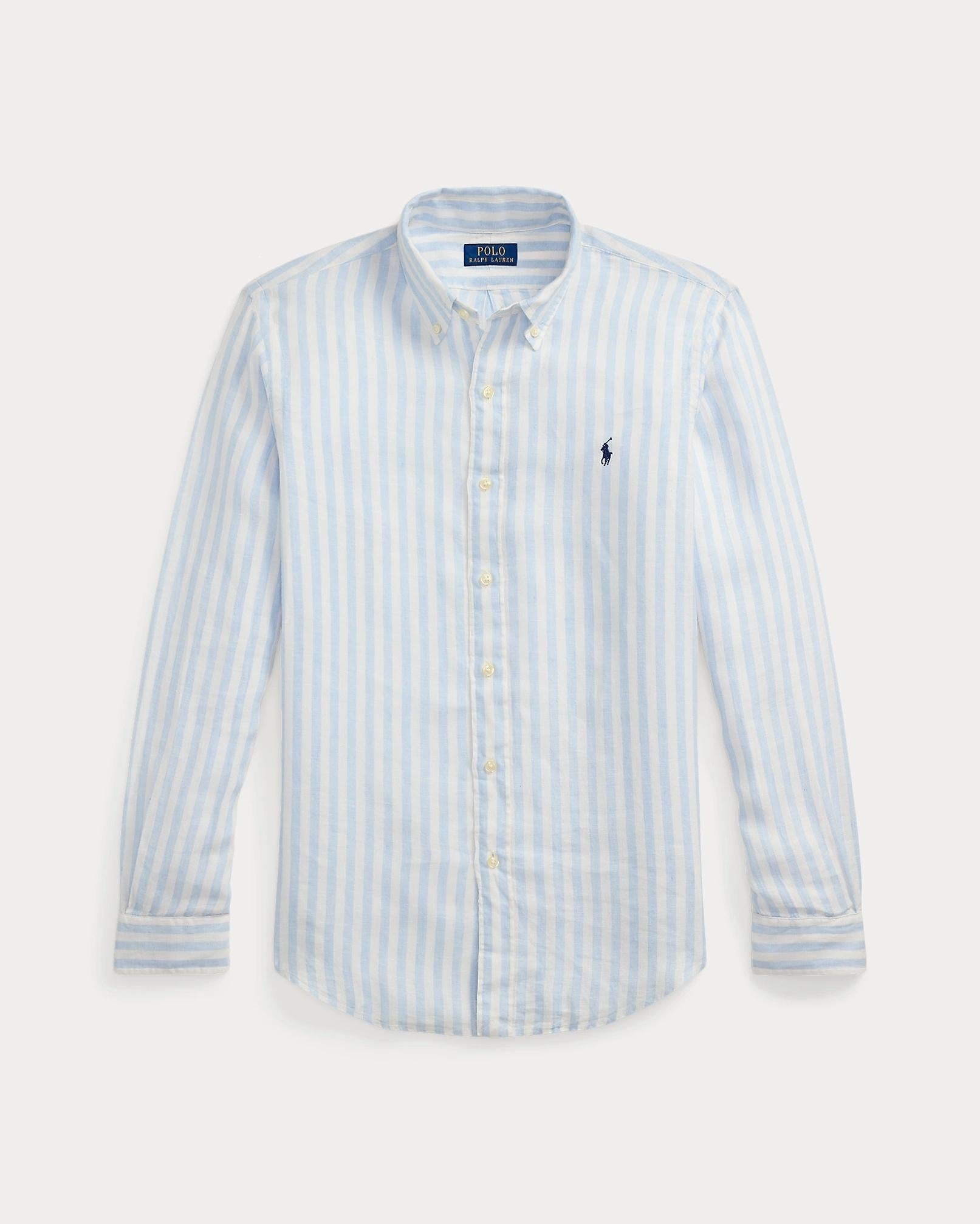 Camicia in lino a righe Custom-Fit<BR/> 710969636 003 RALPH LAUREN