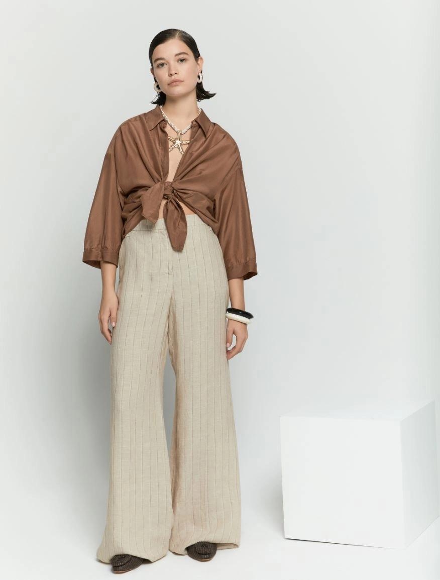Pantaloni wide leg in puro lino