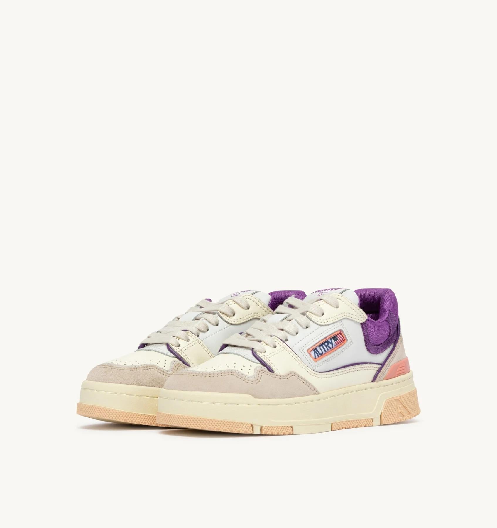 SNEAKERS CLC LOW IN PELLE E SUEDE BIANCO SAND E DEWBERRY<BR/> ROLW MC12 AUTRY ACTION SHOES