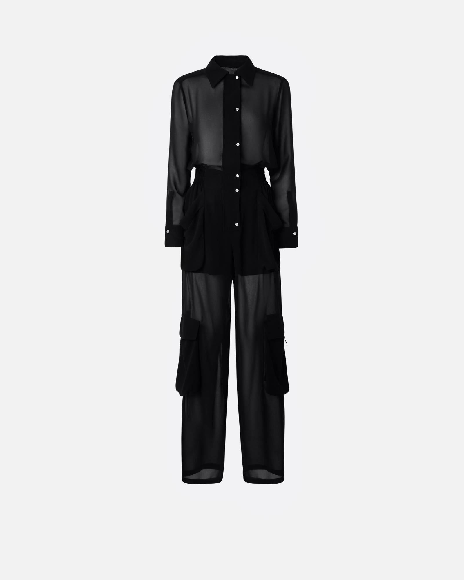 Tuta jumpsuit in georgette con tasche cargo
