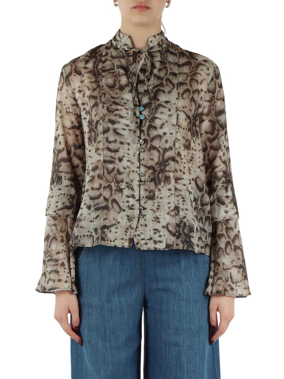 Blusa con stampa snake e bottoni gioiello<BR/> 106880A3AP CZ9 PINKO