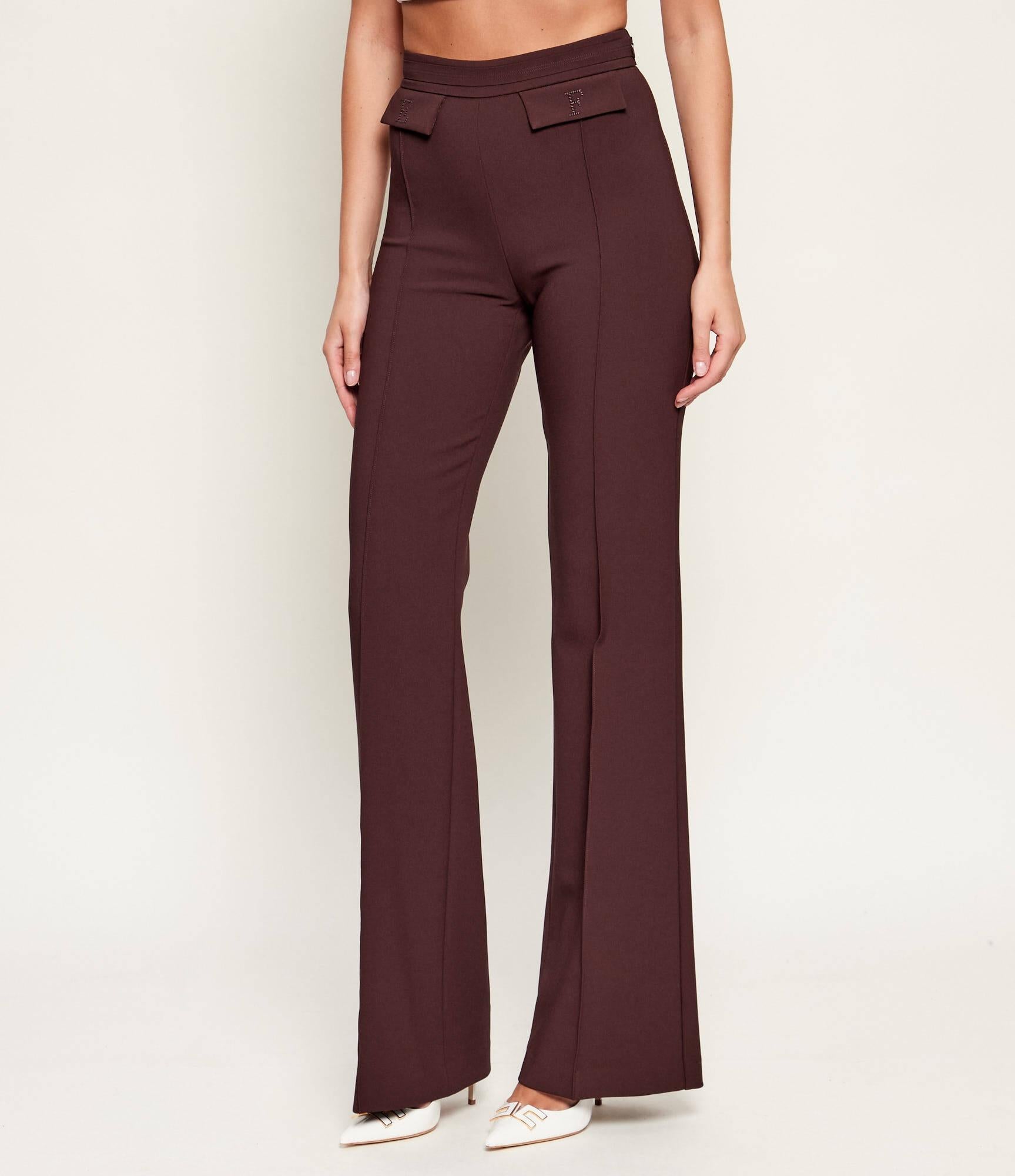 Pantaloni in doppio crêpe stretch con logo ricamato PA17161E2 644 ELISABETTA FRANCHI