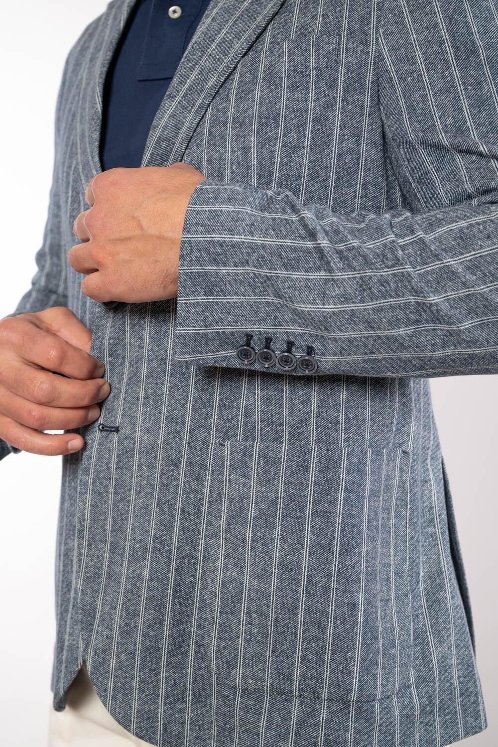 Giacca Uomo in Piquet Special Print Gessato Blue