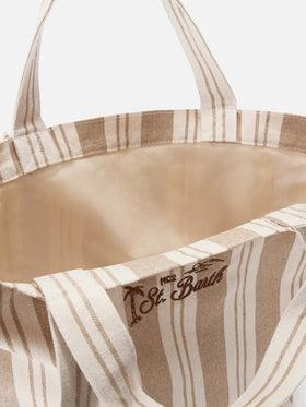 Borsa tote Essential Beach in cotone a righe beige e bianche<BR/> EBEC001 01102L MC2 SAINT BARTH