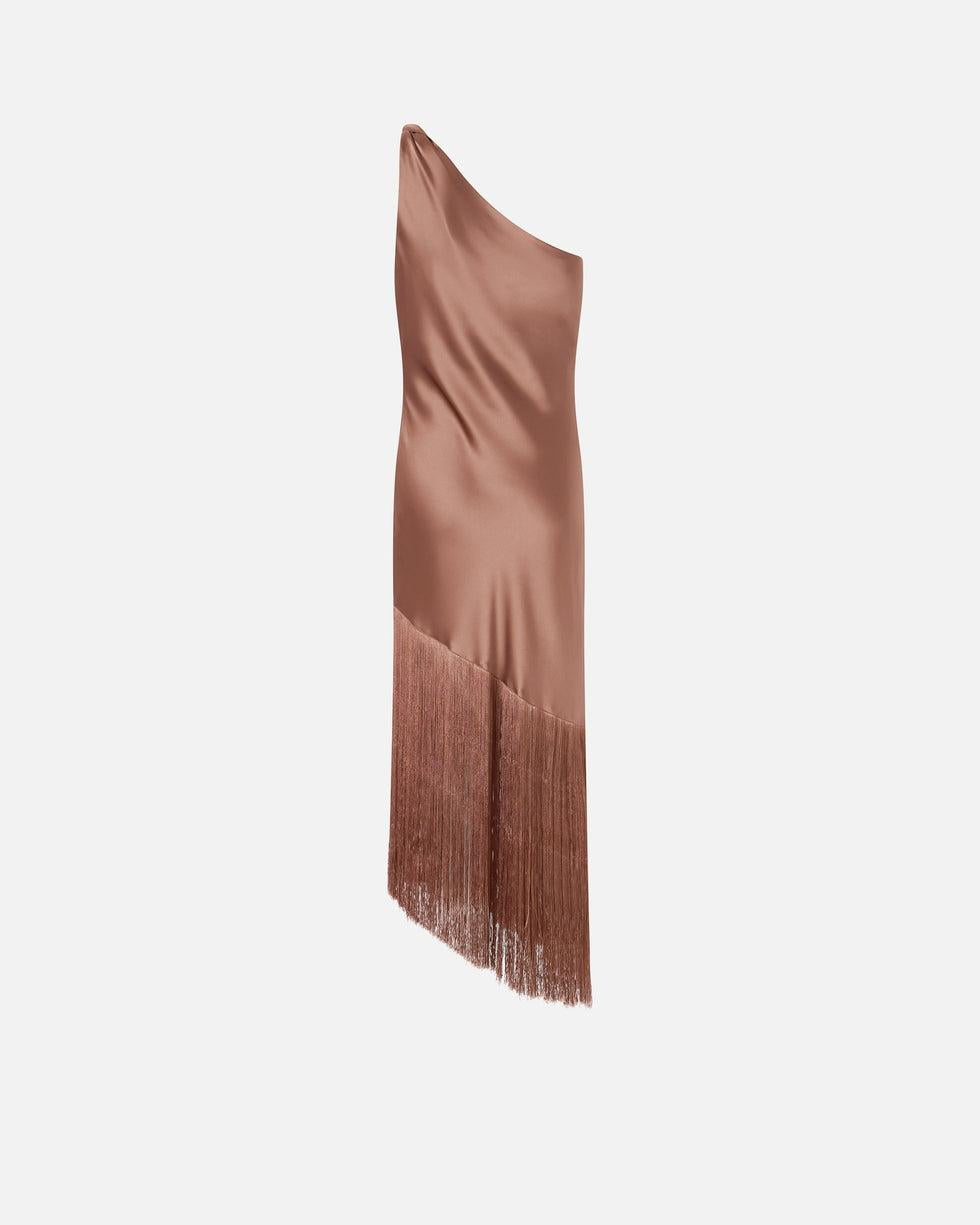 Abito corto monospalla in satin con frange<BR/> 106352A33D L50 PINKO