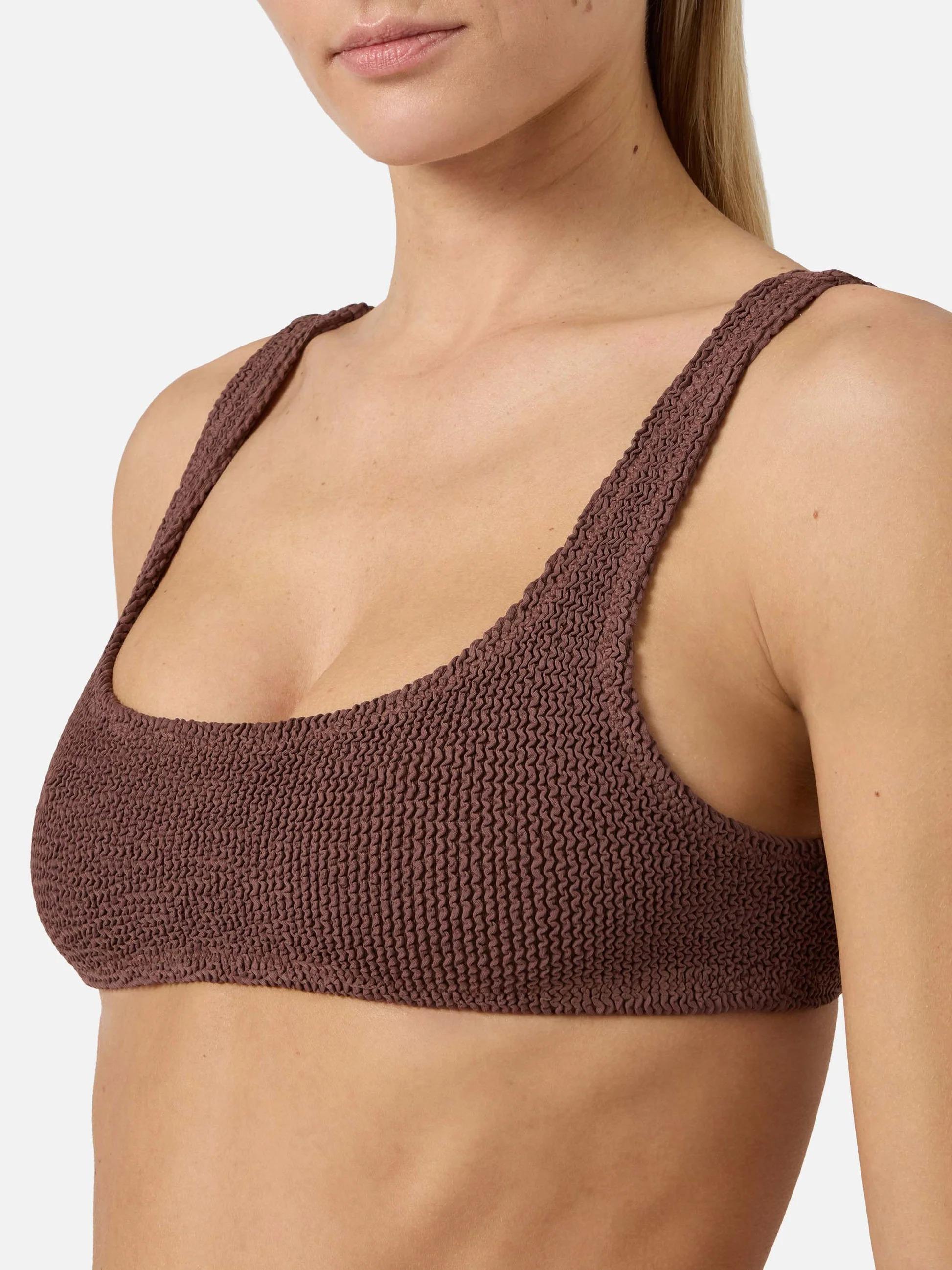 Top bikini Naima bralette in tessuto crinkle marrone NAIM002 00036L MC2 SAINT BARTH
